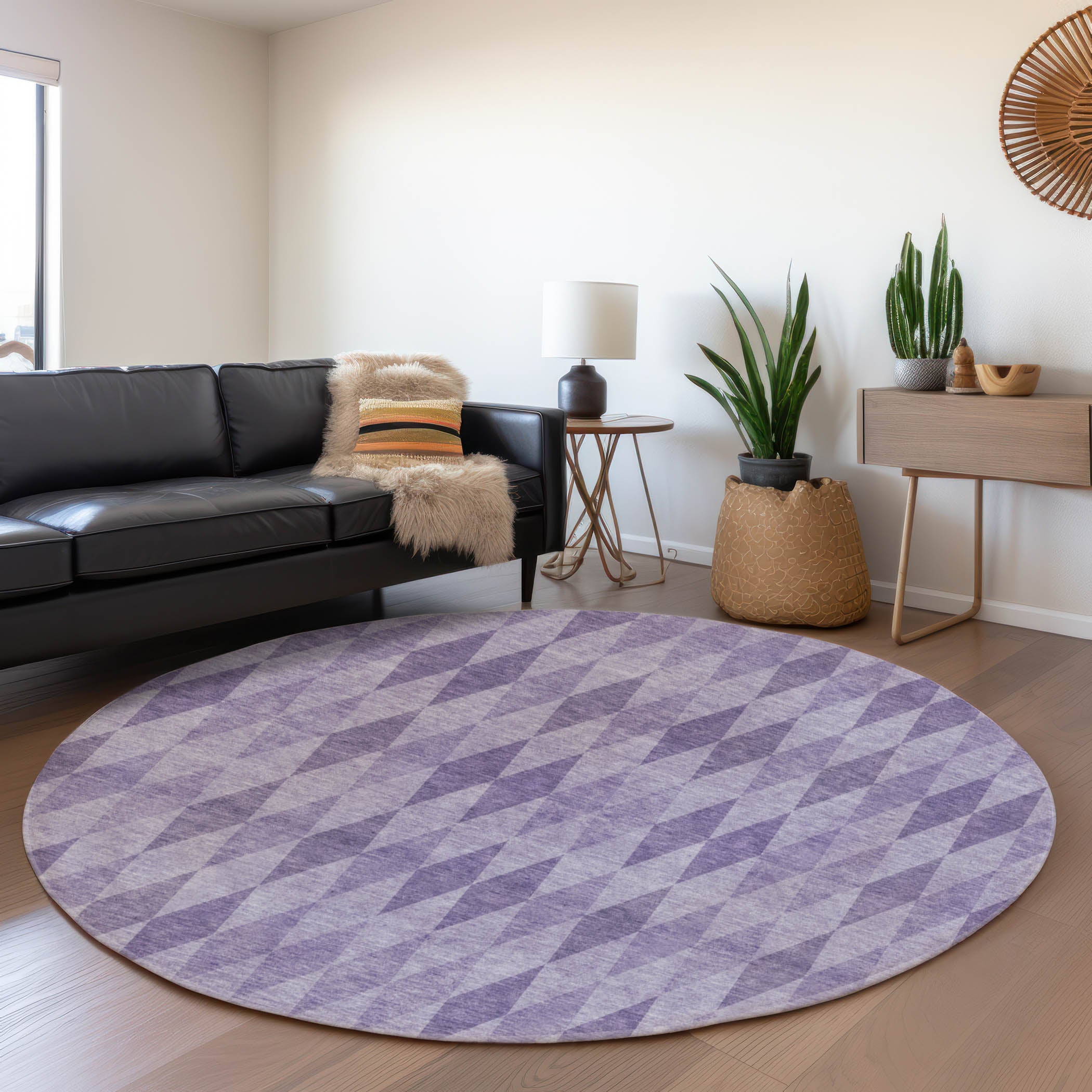 Kathmandu Machine Washable Transitional Purple Rug 8' x 8' #shape_Round