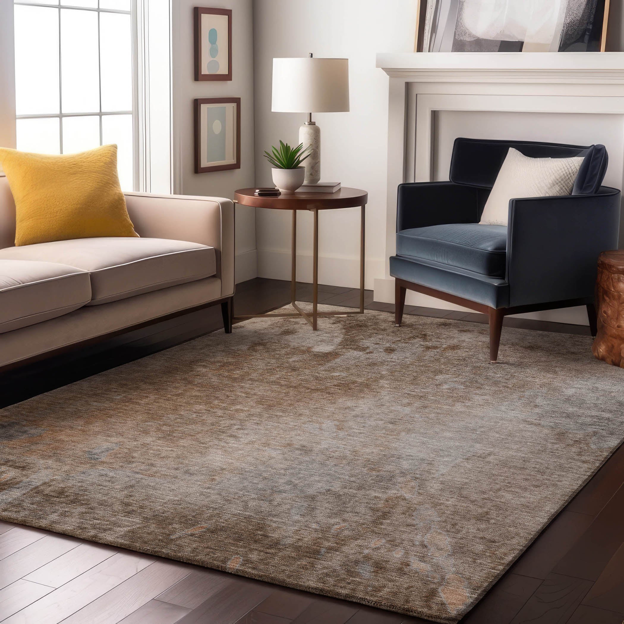 Mdina Machine Washable Transitional Mocha Brown Rug 2'6" x 3'10" #shape_Rectangle