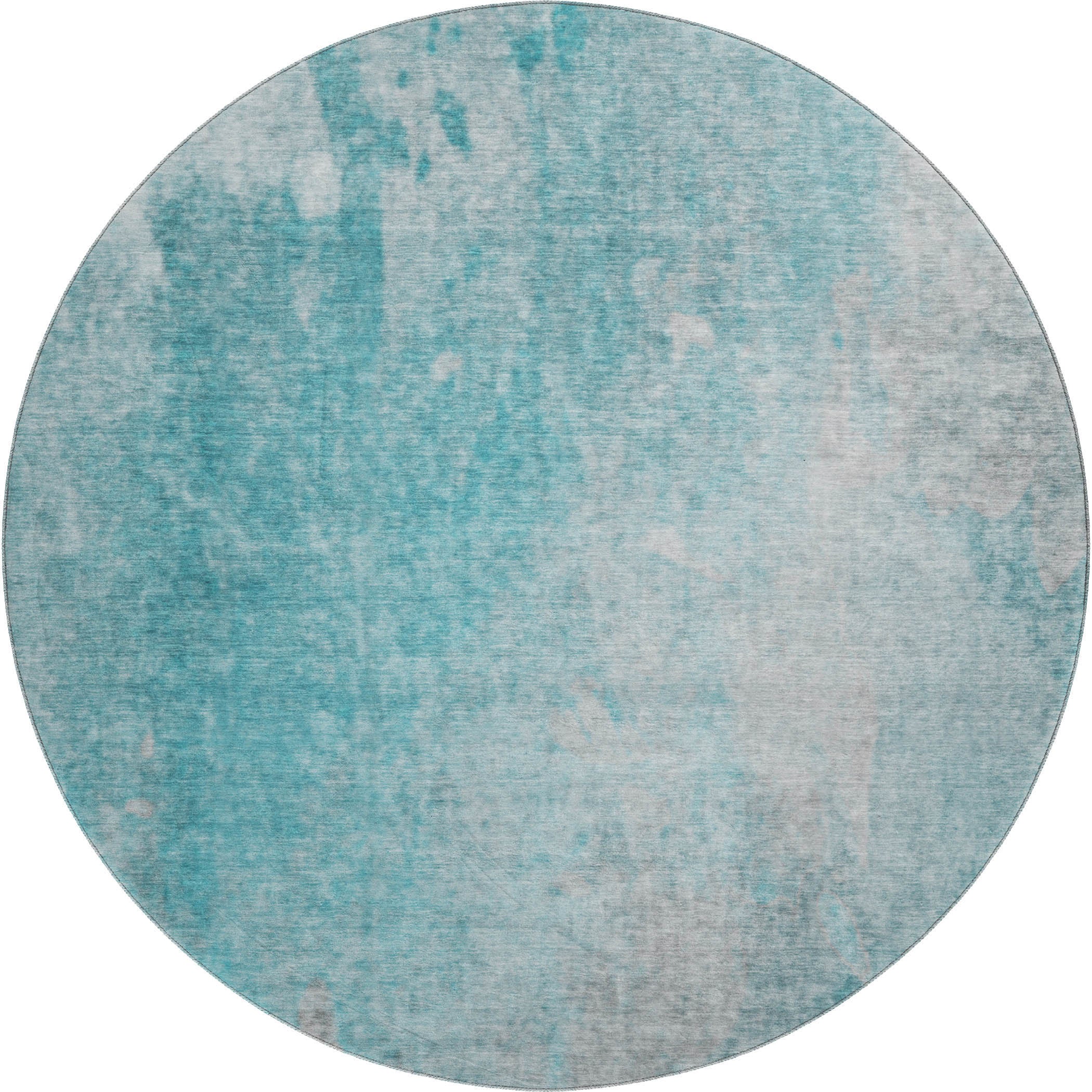 Mdina Machine Washable Transitional Teal Rug 8' x 8' #shape_Round