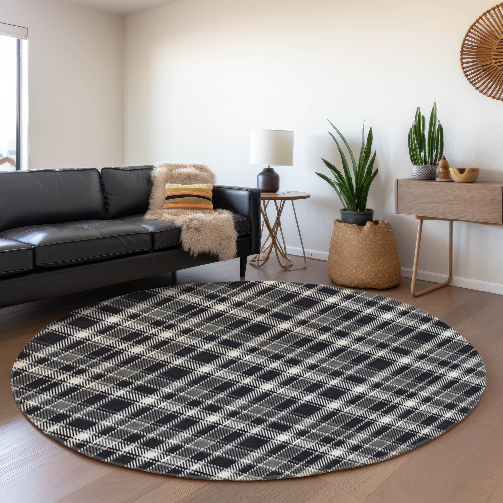 Luang Prabang Machine Washable Transitional Black Rug 8' x 8' #shape_Round