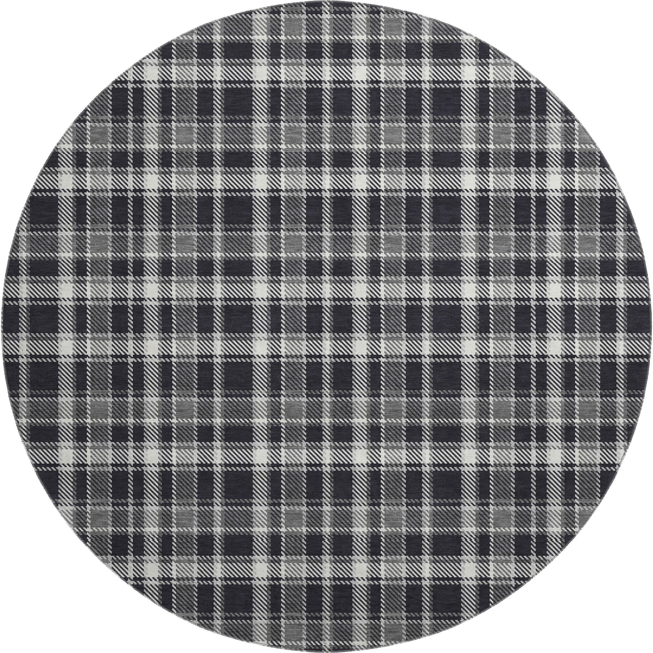 Luang Prabang Machine Washable Transitional Black Rug 8' x 8' #shape_Round