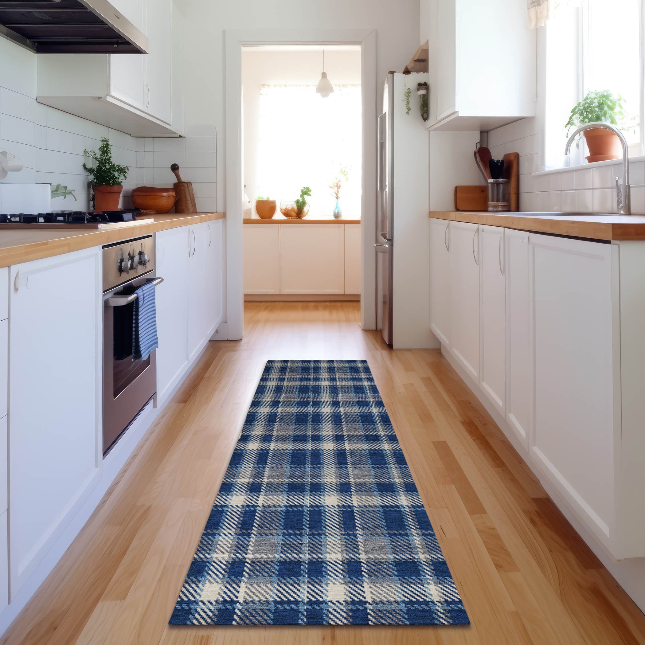 Luang Prabang Machine Washable Transitional Navy Blue Rug 2'3" x 7'6" #shape_Runner