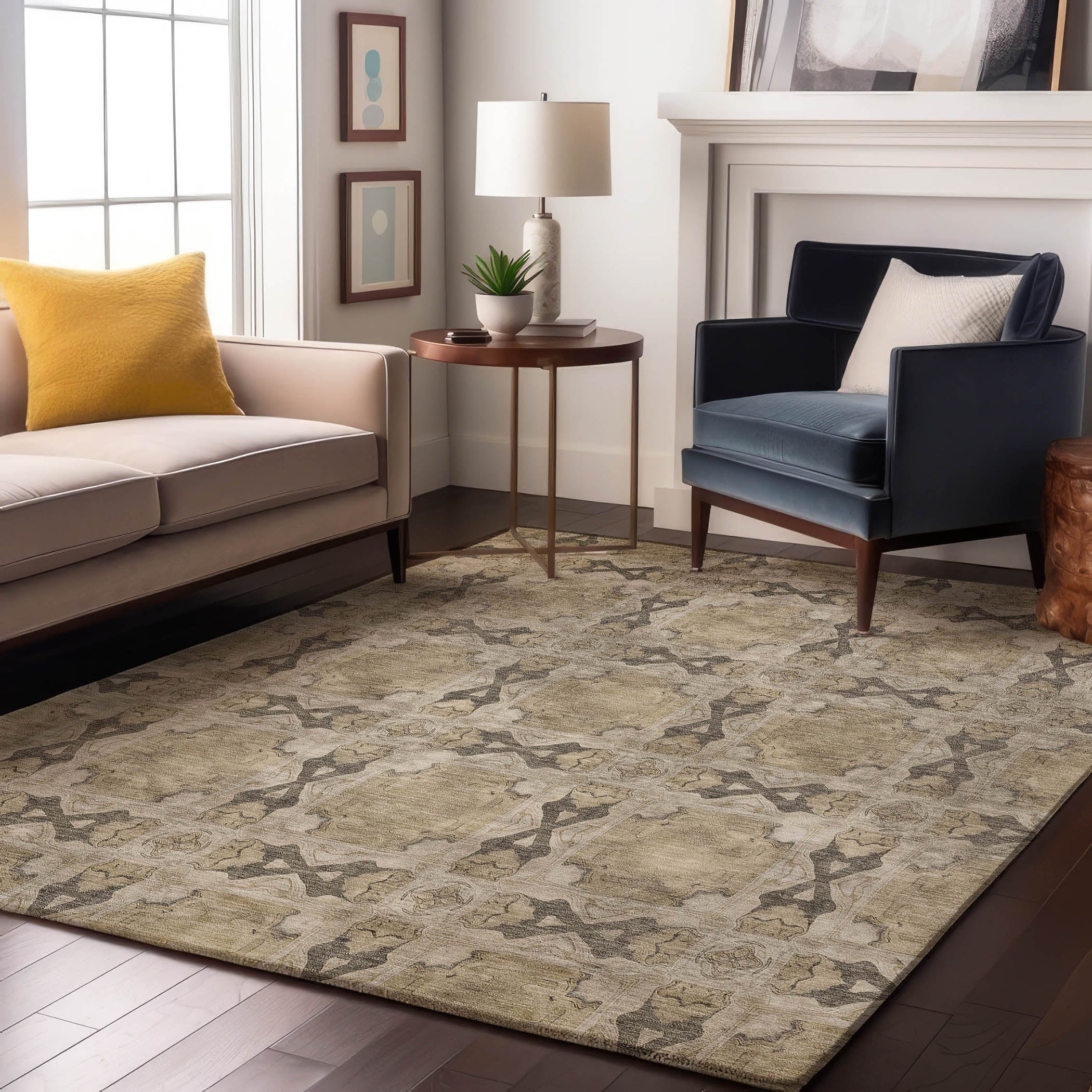 Hoi An Machine Washable Transitional Beige Brown Rug 2'6" x 3'10" #shape_Rectangle