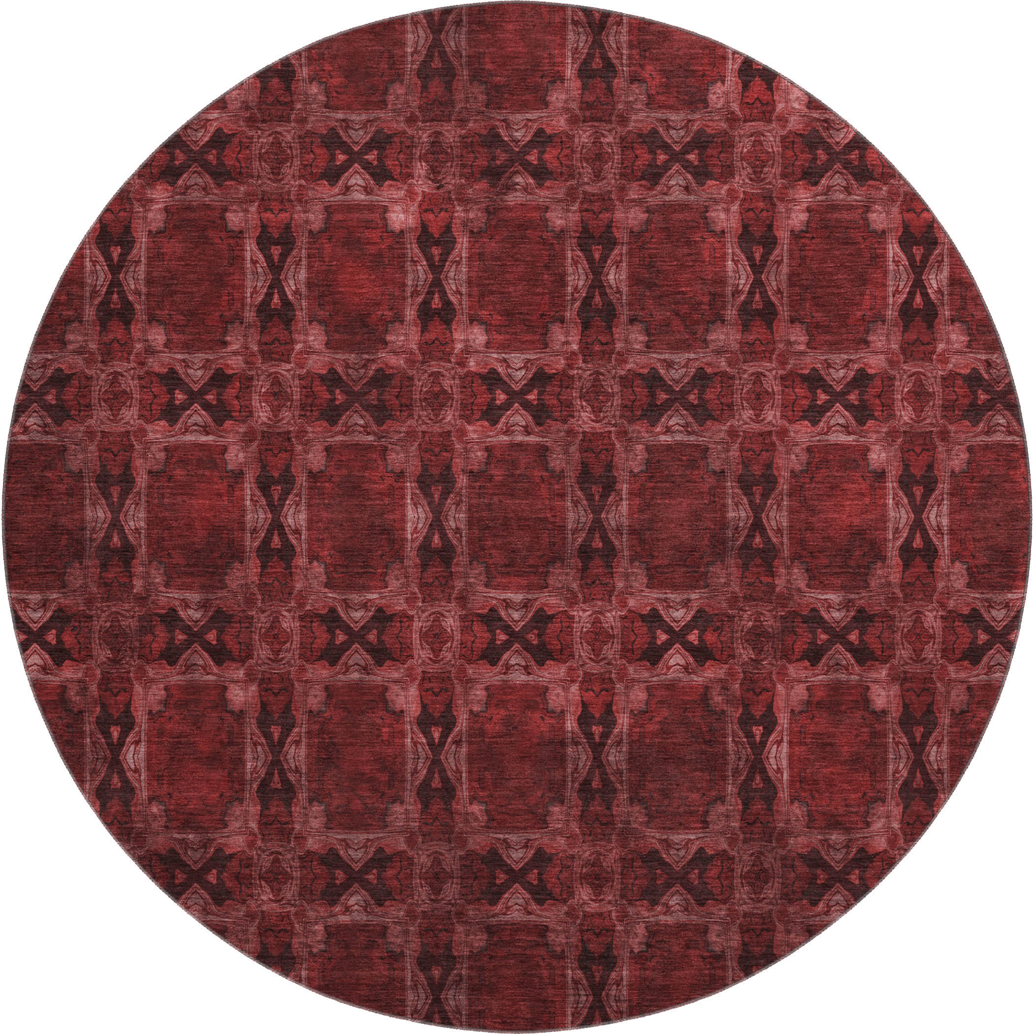 Hoi An Machine Washable Transitional Burgundy Red Rug 8' x 8' #shape_Round