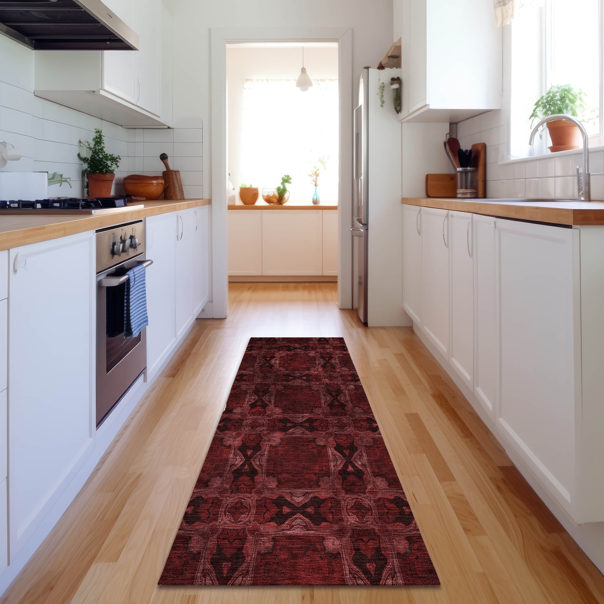 Hoi An Machine Washable Transitional Burgundy Red Rug 2'3" x 7'6" #shape_Runner