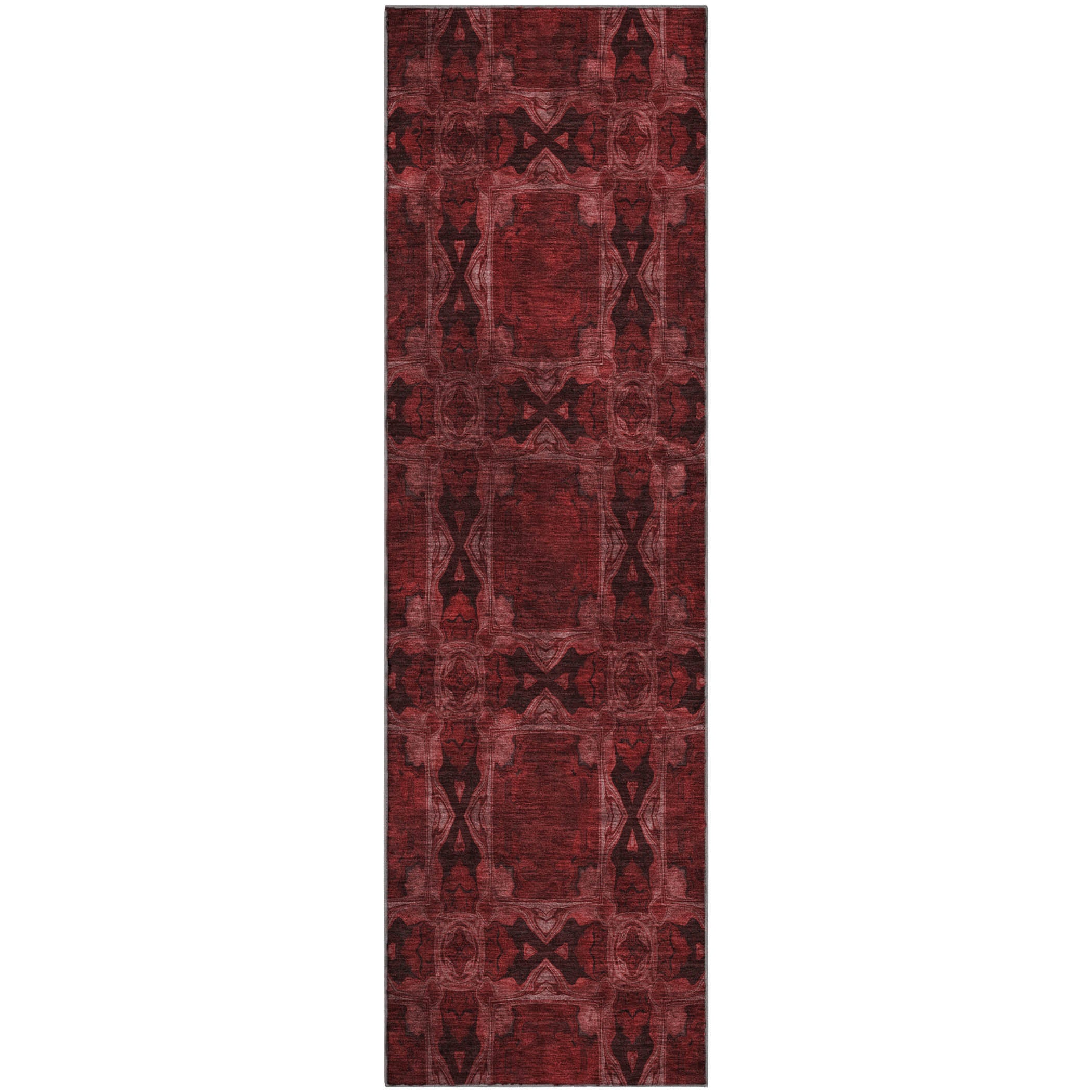 Hoi An Machine Washable Transitional Burgundy Red Rug 2'3" x 7'6" #shape_Runner