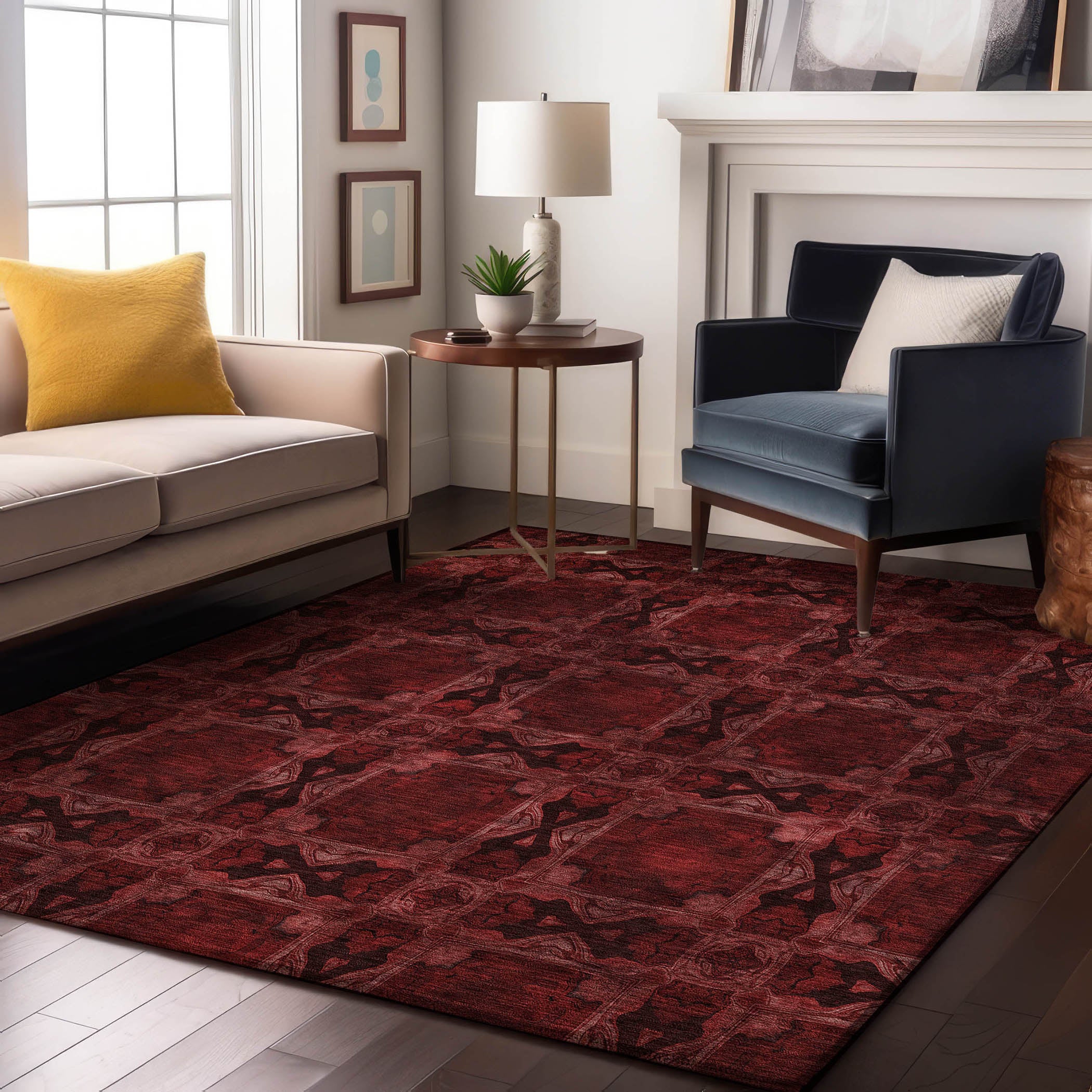 Hoi An Machine Washable Transitional Burgundy Red Rug 2'6" x 3'10" #shape_Rectangle