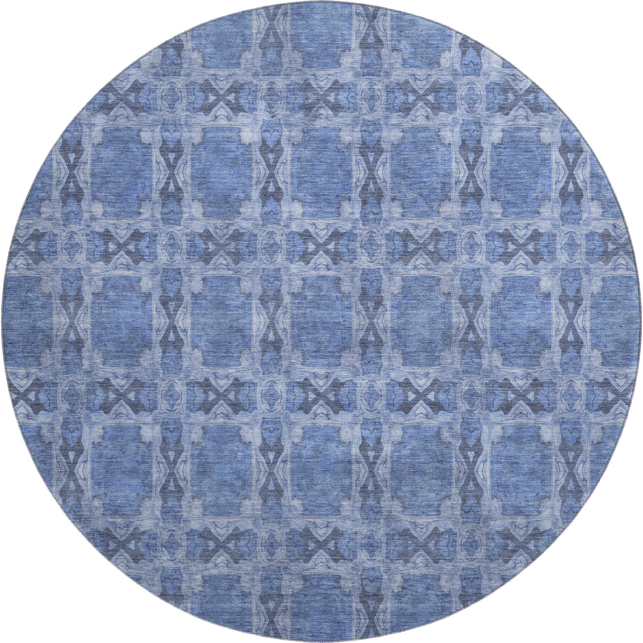 Hoi An Machine Washable Transitional Denim Blue Rug 8' x 8' #shape_Round