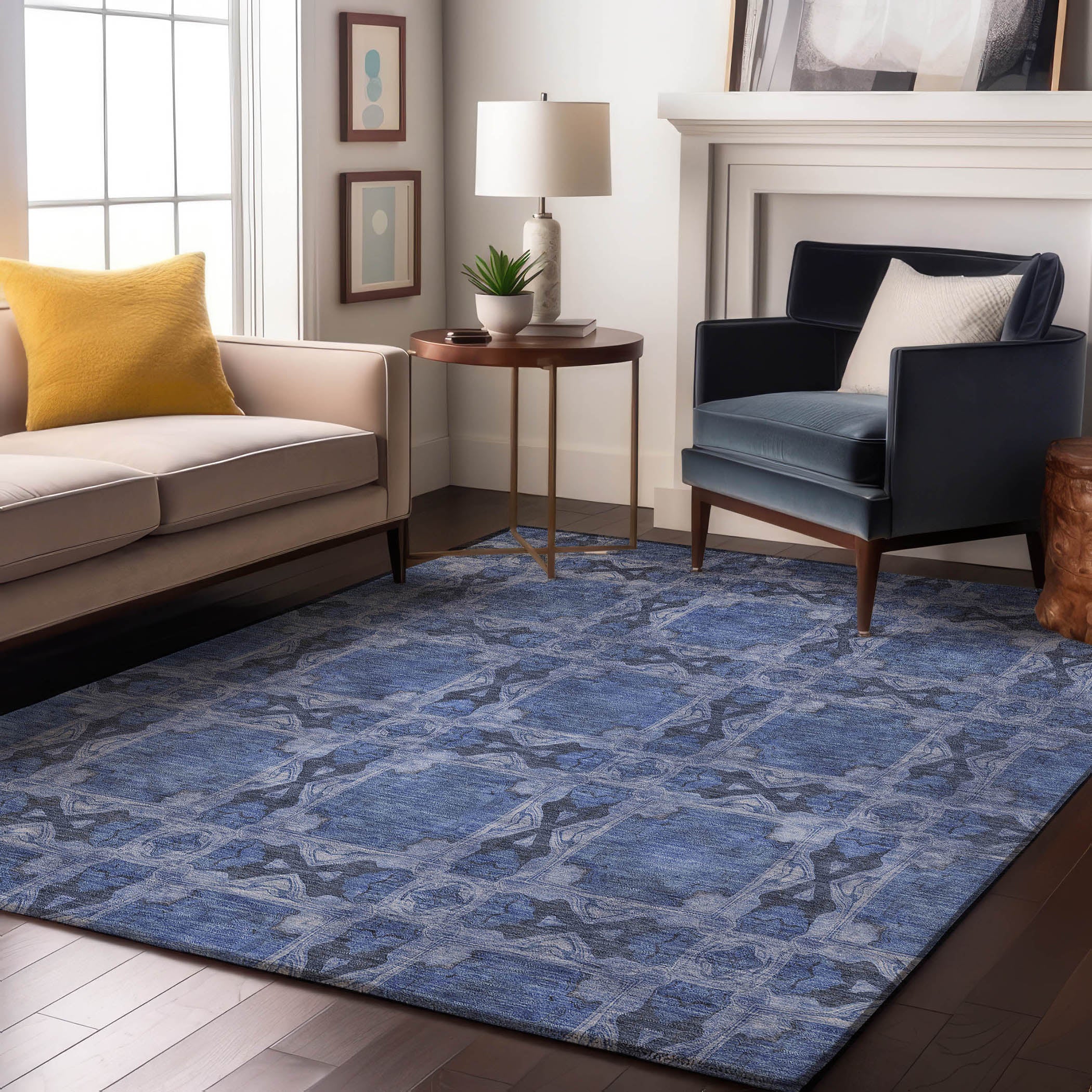 Hoi An Machine Washable Transitional Denim Blue Rug 2'6" x 3'10" #shape_Rectangle