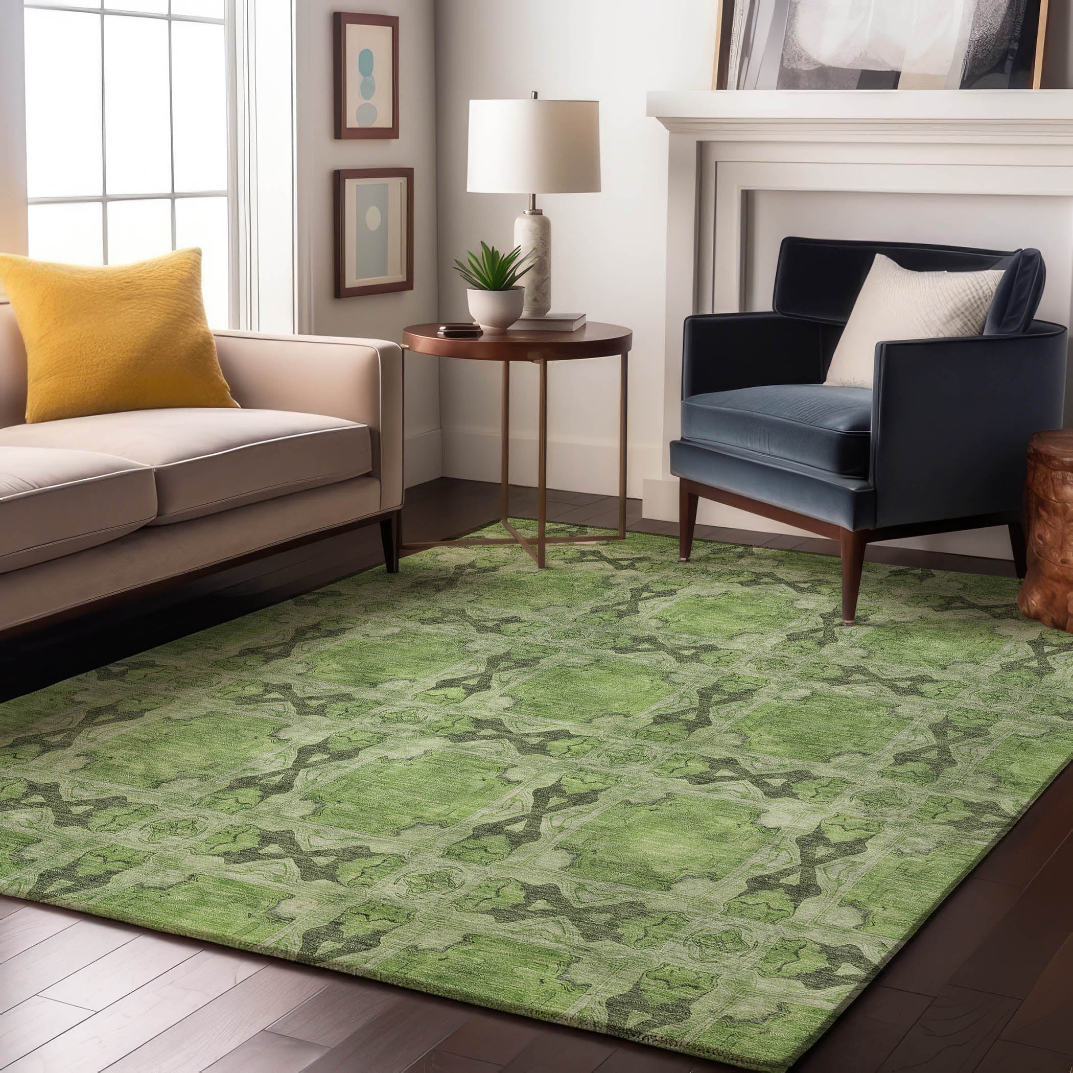 Hoi An Machine Washable Transitional Green Rug 2'6" x 3'10" #shape_Rectangle