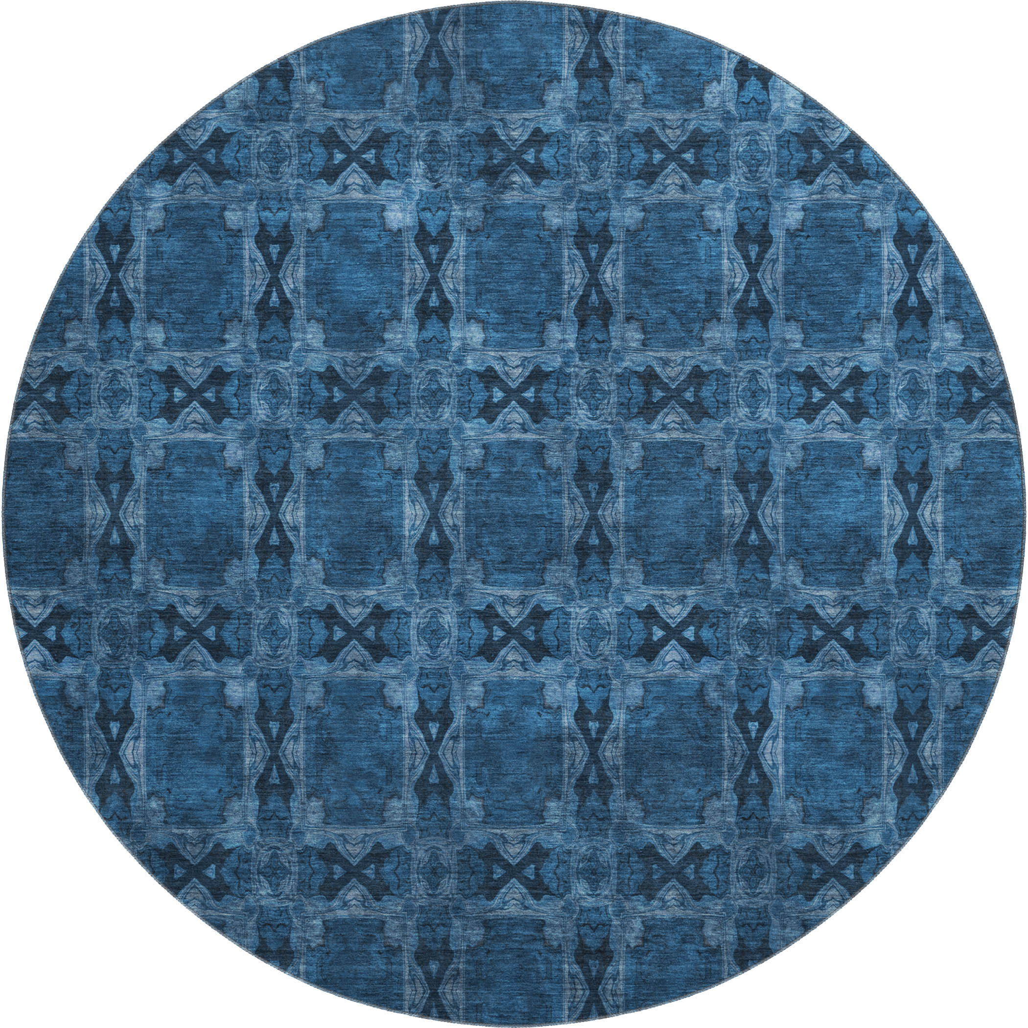Hoi An Machine Washable Transitional Navy Blue Rug 8' x 8' #shape_Round