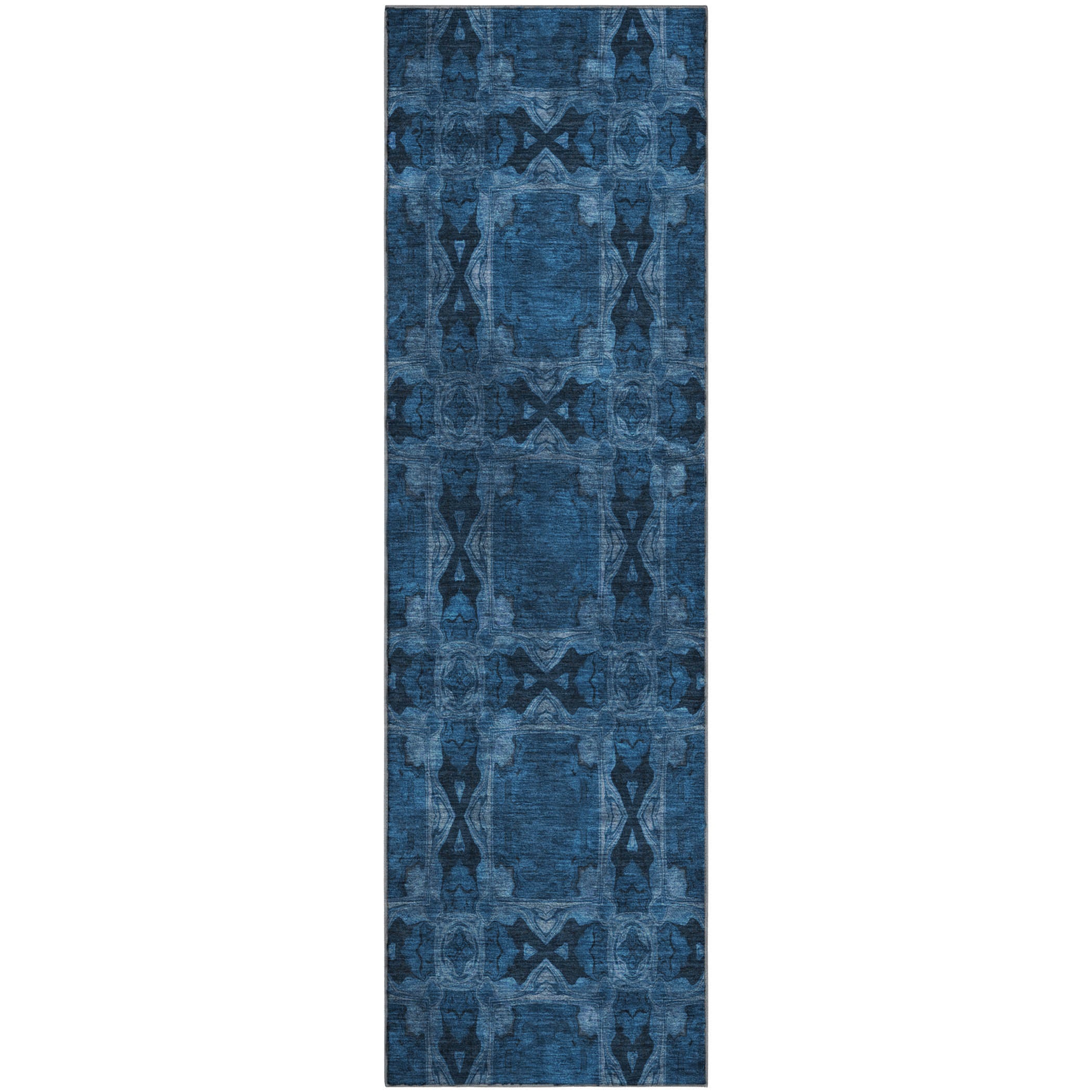 Hoi An Machine Washable Transitional Navy Blue Rug 2'3" x 7'6" #shape_Runner