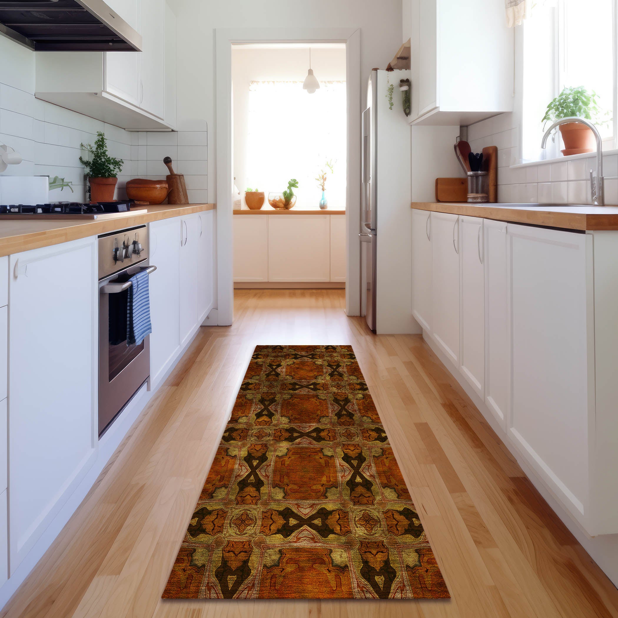 Hoi An Machine Washable Transitional Paprika Orange Rug 2'3" x 7'6" #shape_Runner