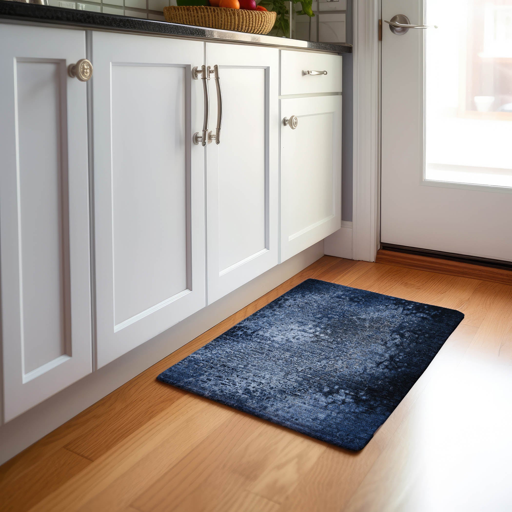 Kotor Machine Washable Transitional Blue Rug 1'8" x 2'6" #shape_Rectangle