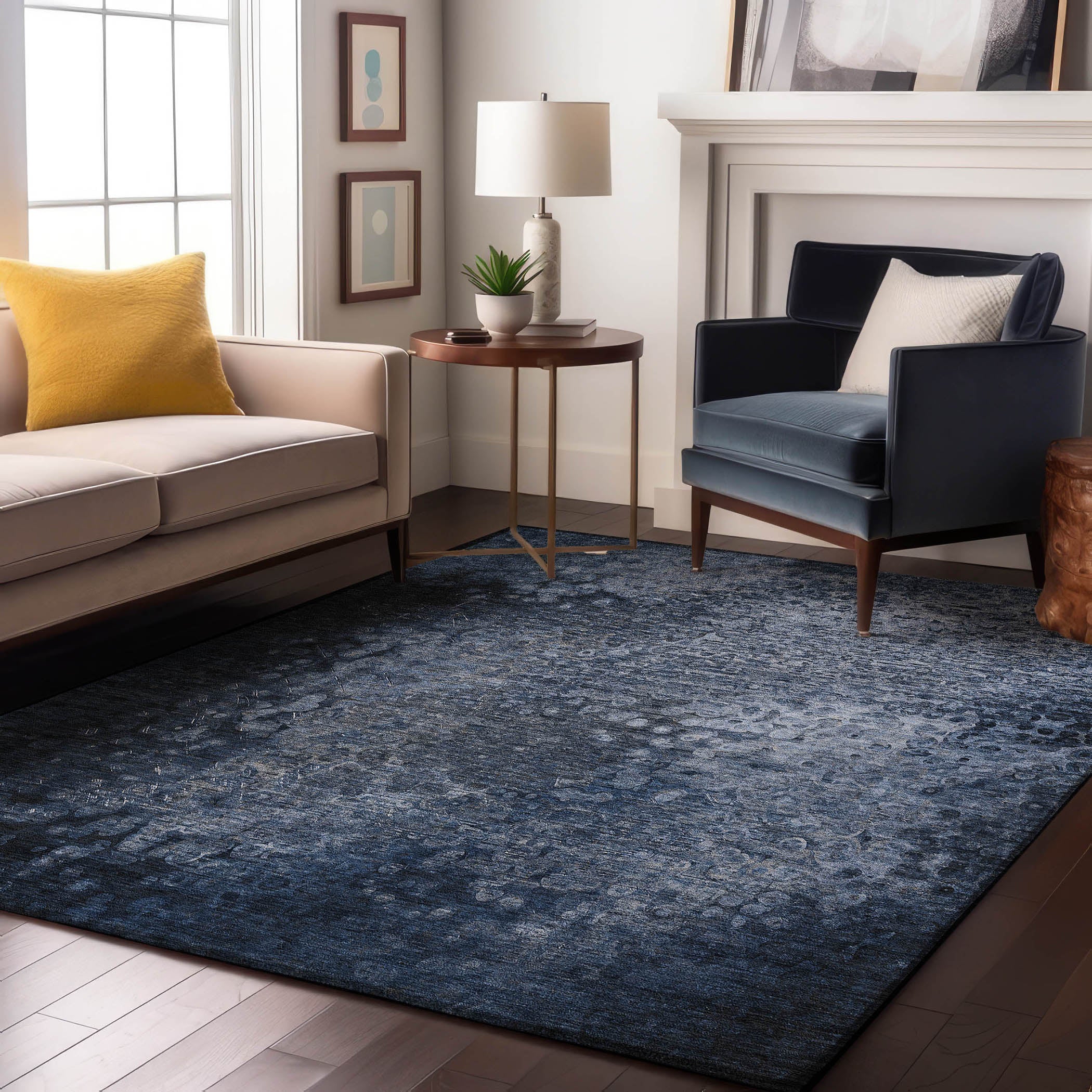 Kotor Machine Washable Transitional Blue Rug 2'6" x 3'10" #shape_Rectangle