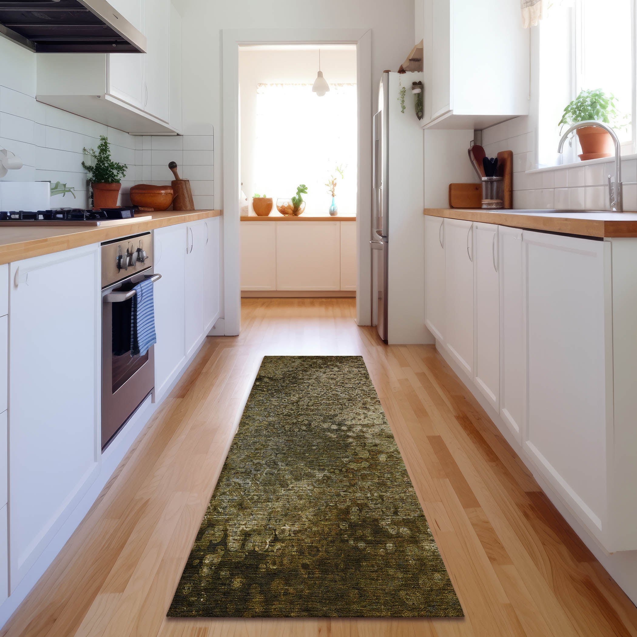 Kotor Machine Washable Transitional Brown Rug 2'3" x 7'6" #shape_Runner