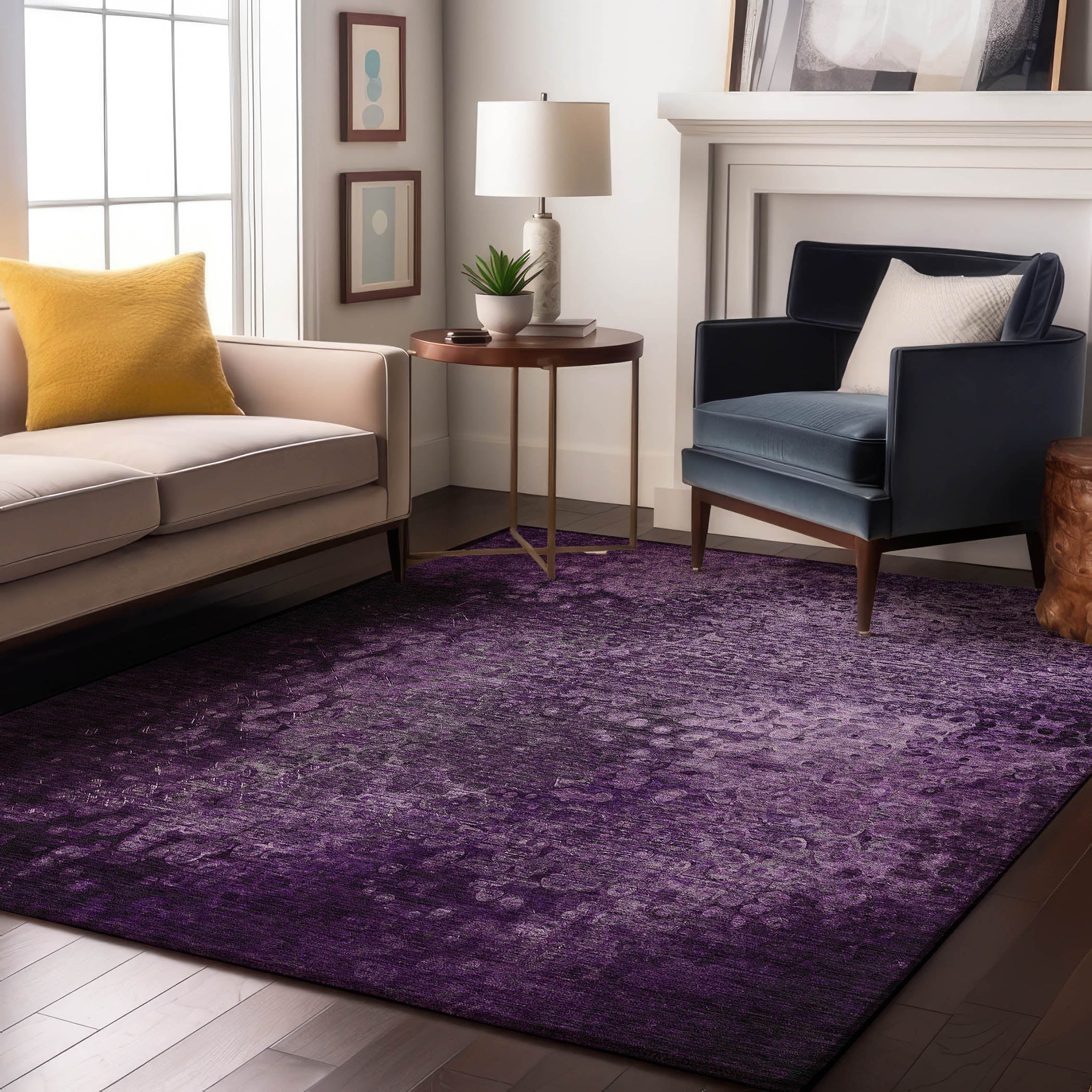 Kotor Machine Washable Transitional Purple Rug 2'6" x 3'10" #shape_Rectangle