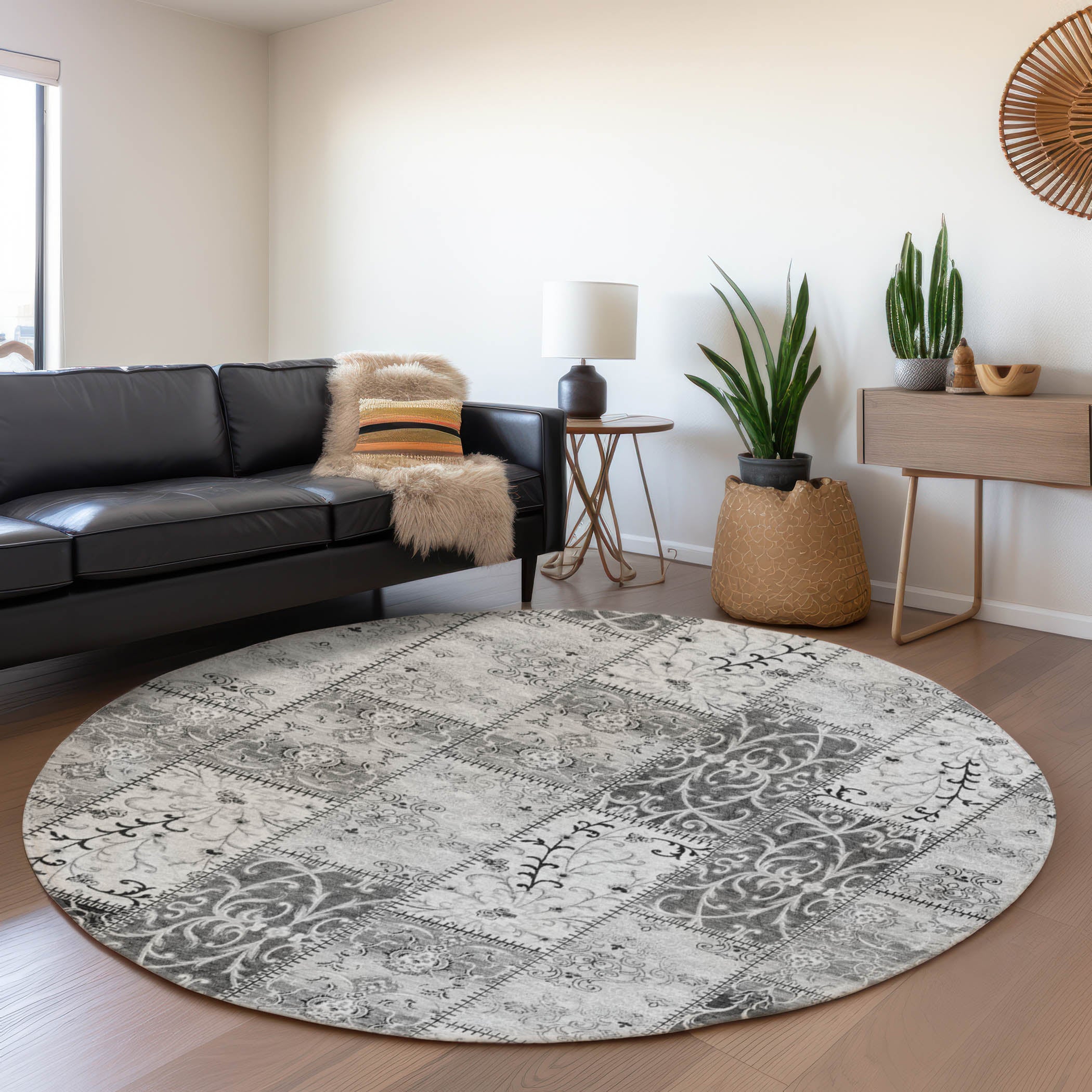 Jaipur Machine Washable Transitional Gray Rug 8' x 8' #shape_Round
