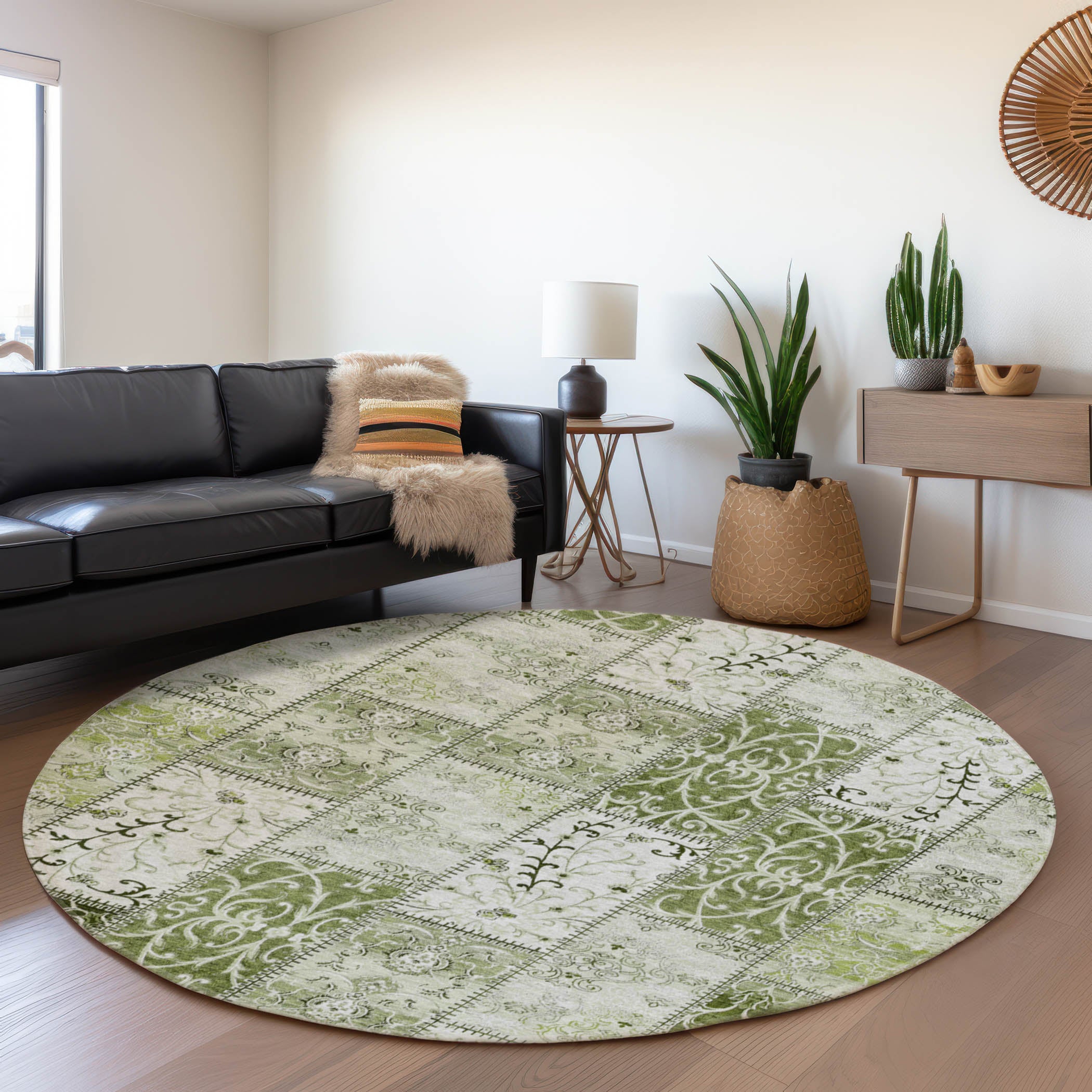 Jaipur Machine Washable Transitional Green Rug 8' x 8' #shape_Round