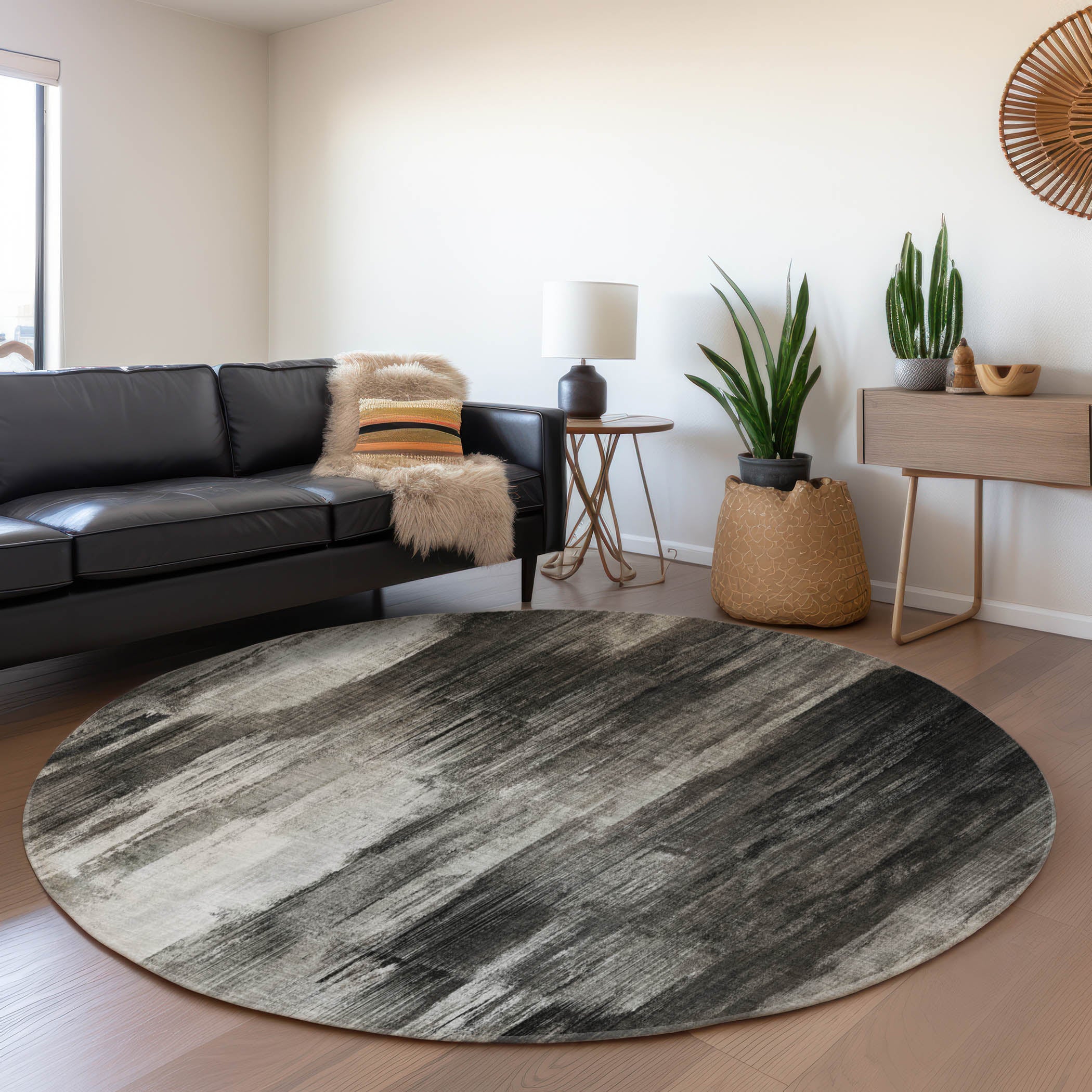 Reykjavik Machine Washable Transitional Gray Rug 8' x 8' #shape_Round