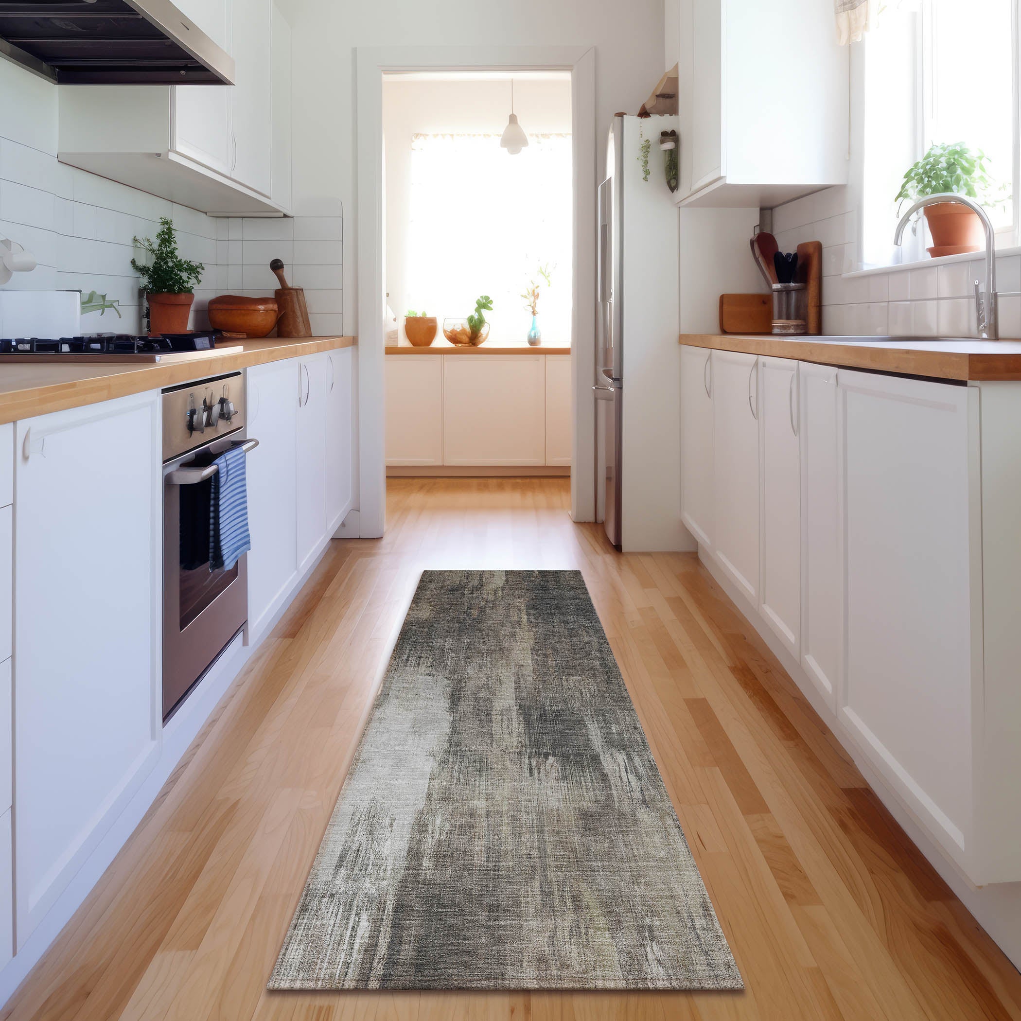 Reykjavik Machine Washable Transitional Taupe Brown Rug 2'3" x 7'6" #shape_Runner