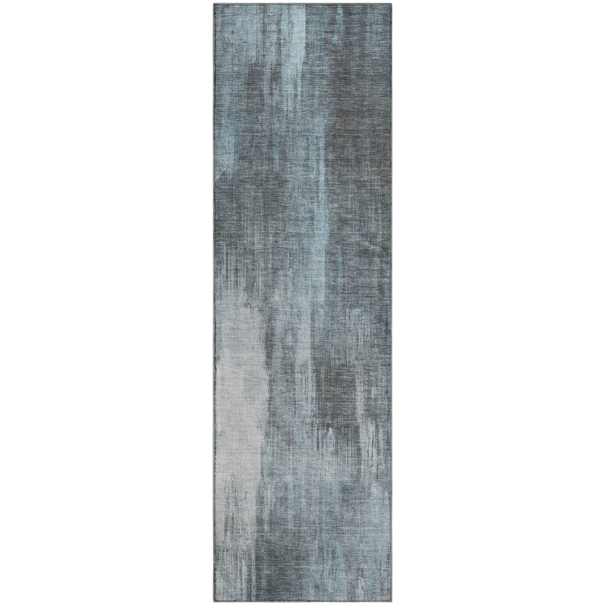 Reykjavik Machine Washable Transitional Teal Rug 2'3" x 7'6" #shape_Runner