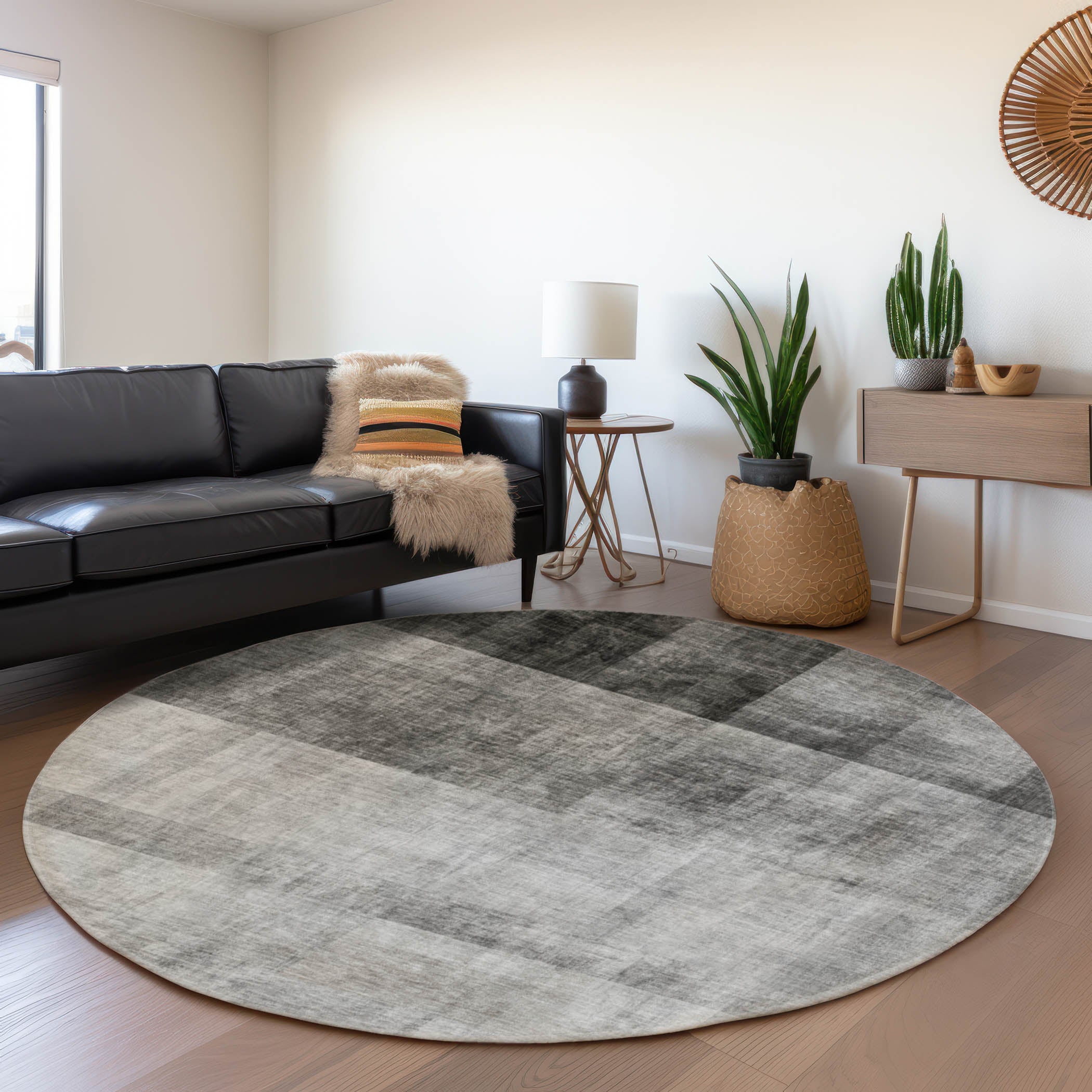 Lucerne Machine Washable Transitional Gray Rug 8' x 8' #shape_Round