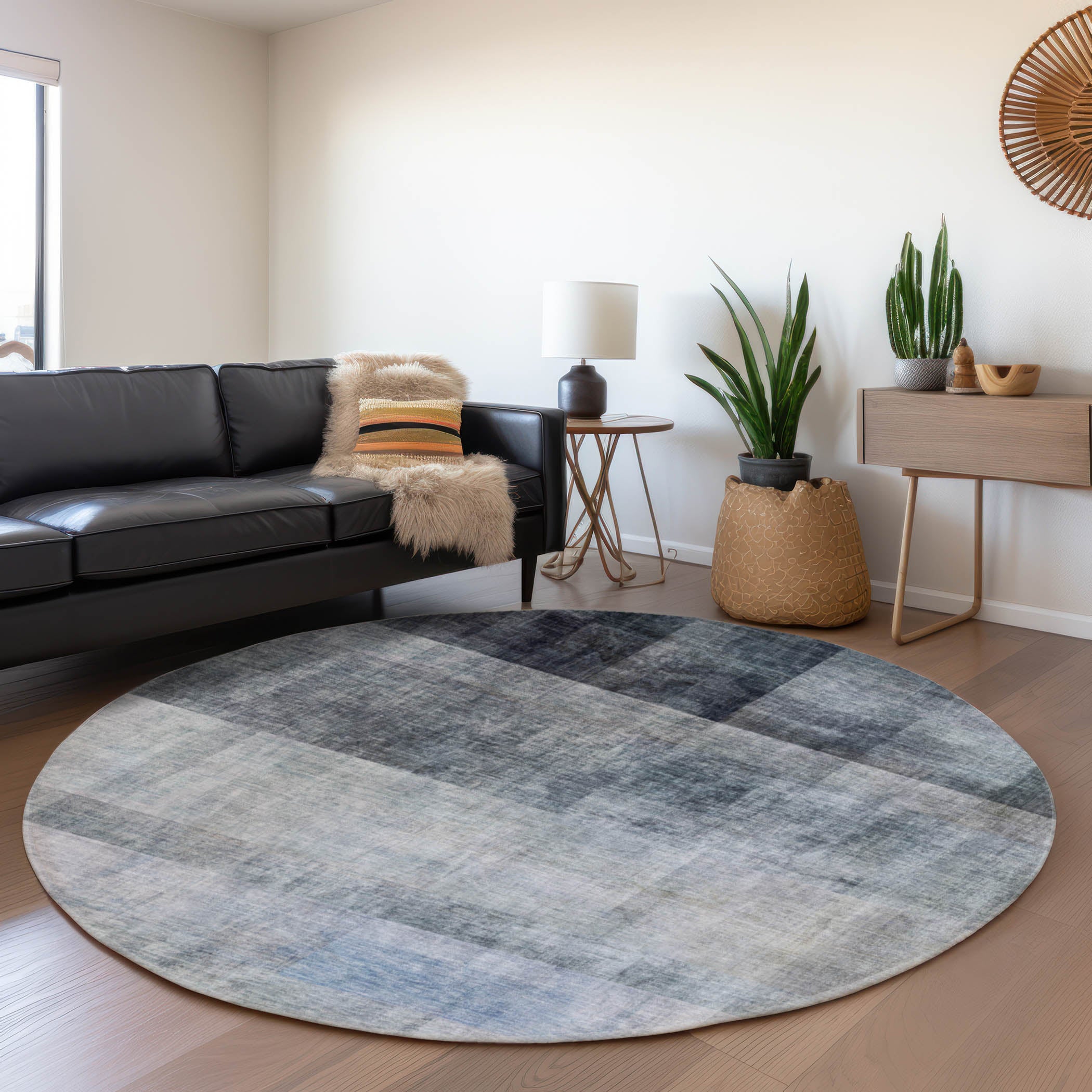 Lucerne Machine Washable Transitional Navy Blue Rug 8' x 8' #shape_Round