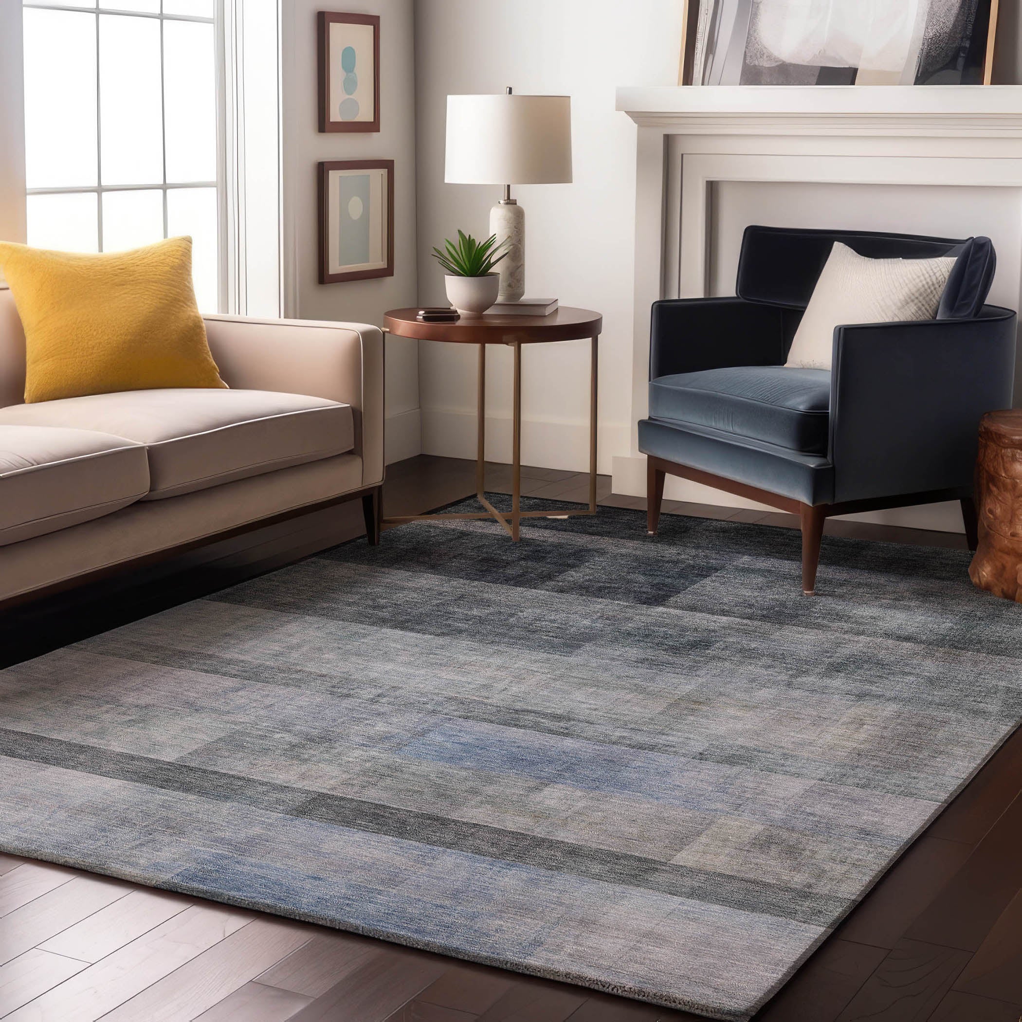 Lucerne Machine Washable Transitional Navy Blue Rug 2'6" x 3'10" #shape_Rectangle