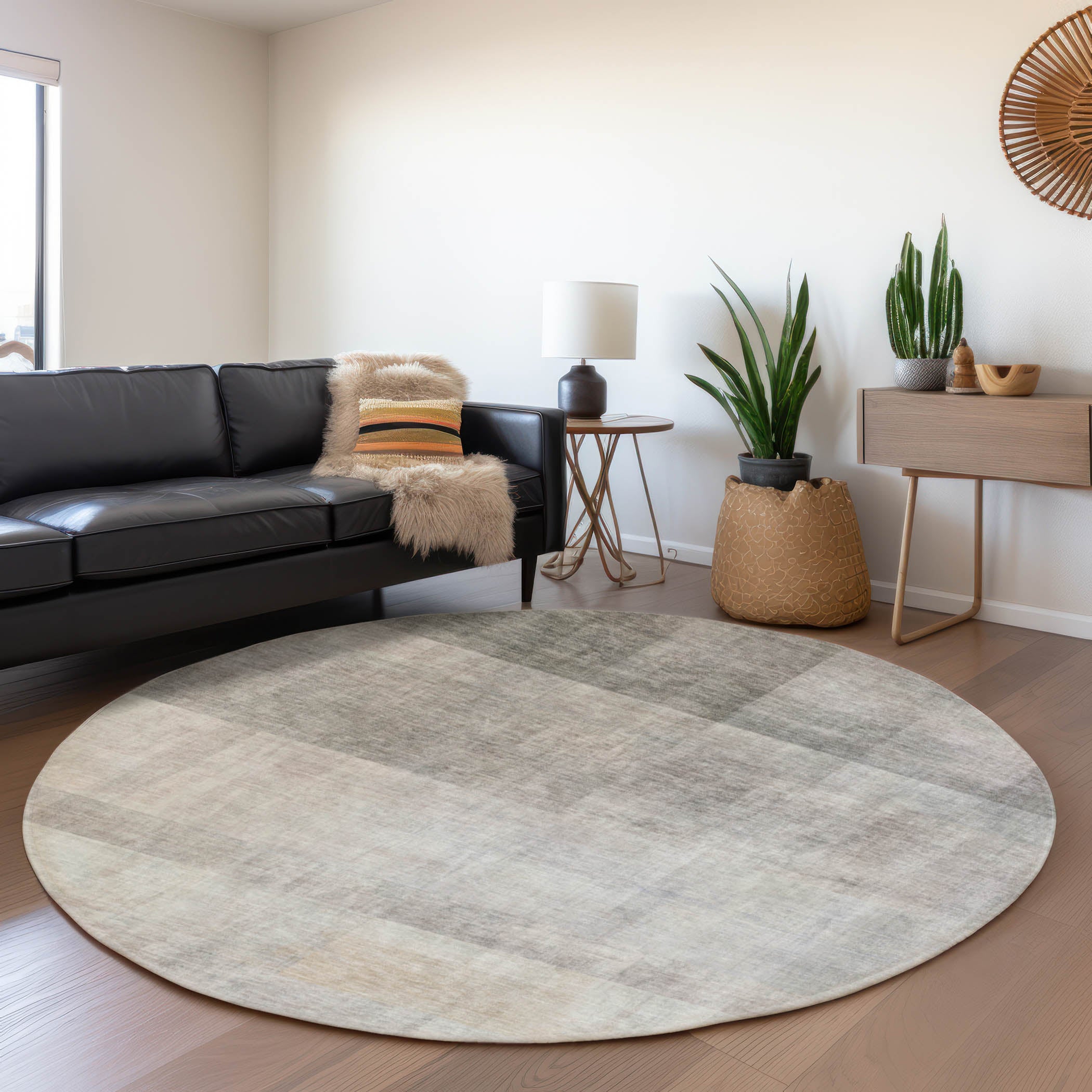 Lucerne Machine Washable Transitional Taupe Brown Rug 8' x 8' #shape_Round