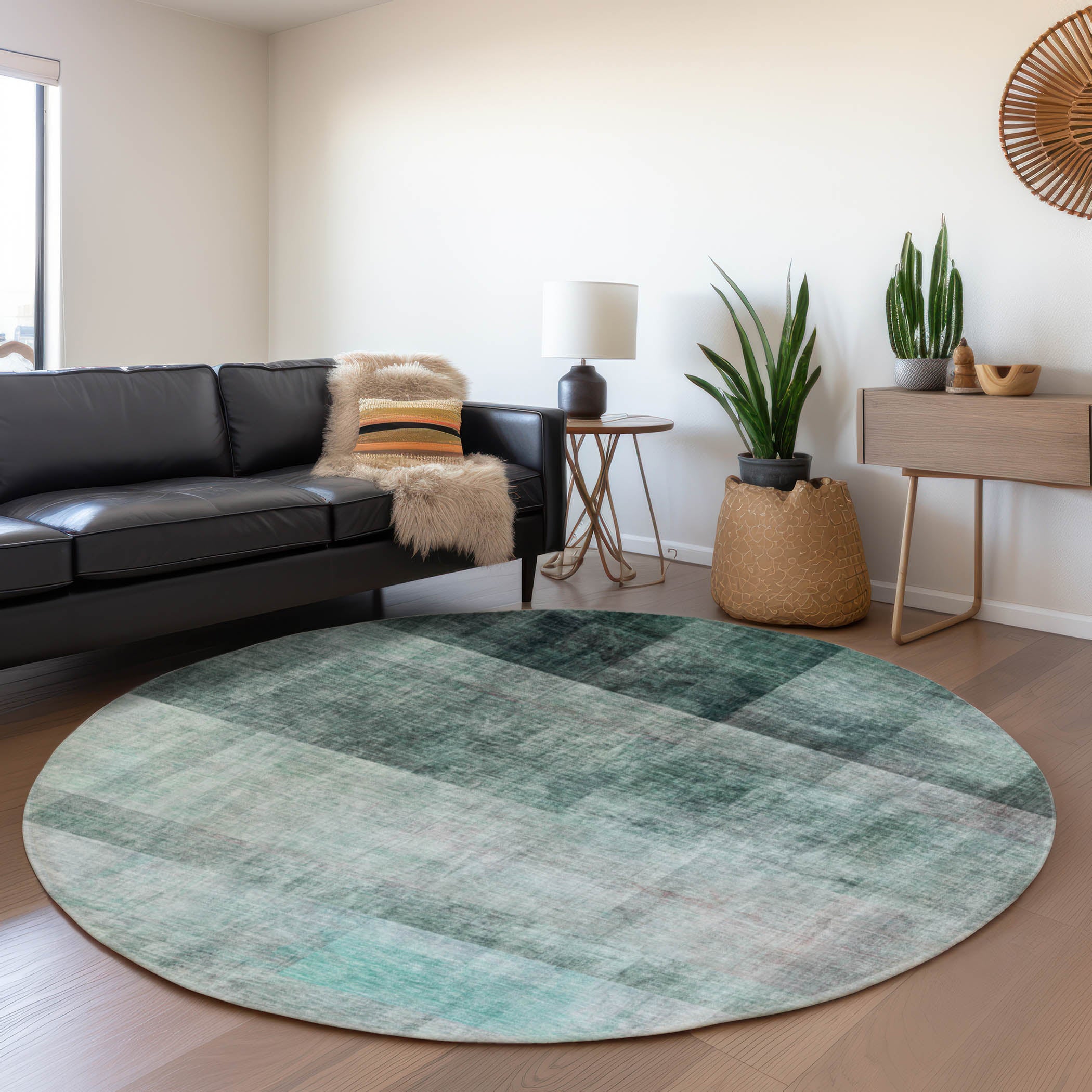 Lucerne Machine Washable Transitional Teal Rug 8' x 8' #shape_Round