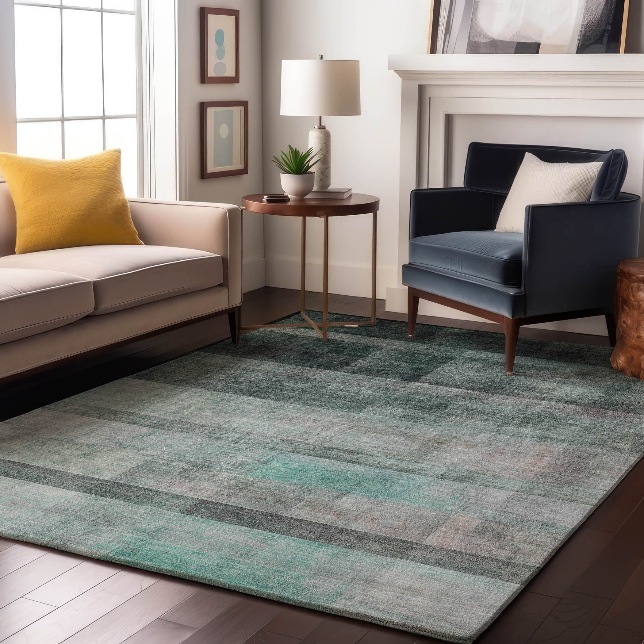 Lucerne Machine Washable Transitional Teal Rug 2'6" x 3'10" #shape_Rectangle