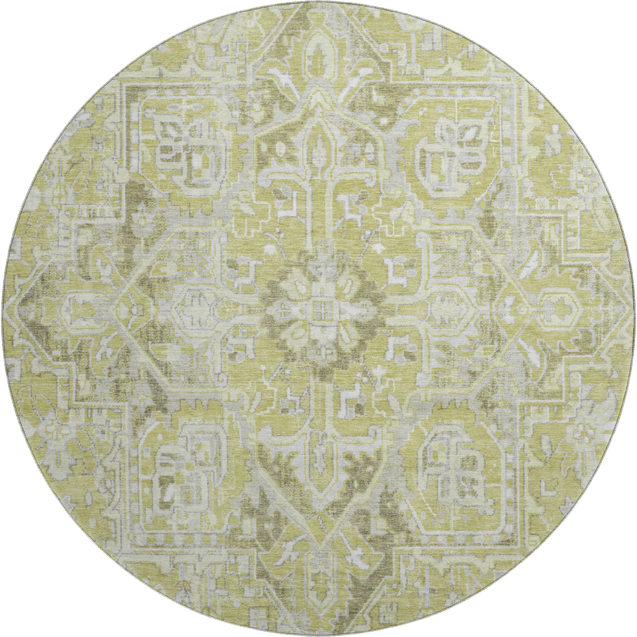 Bern Machine Washable Traditional Aloe Green Rug 8' x 8' #shape_Round
