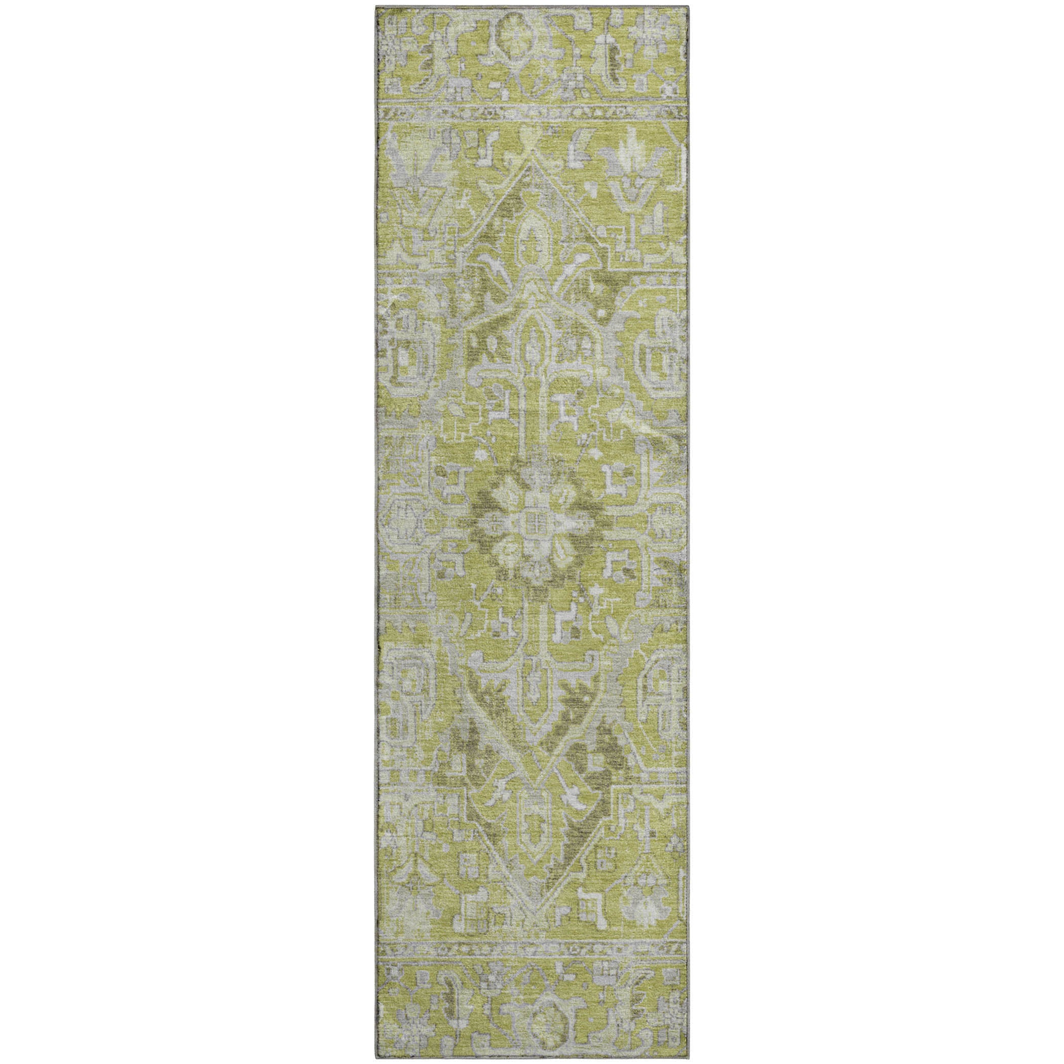 Bern Machine Washable Traditional Aloe Green Rug 2'3" x 7'6" #shape_Runner