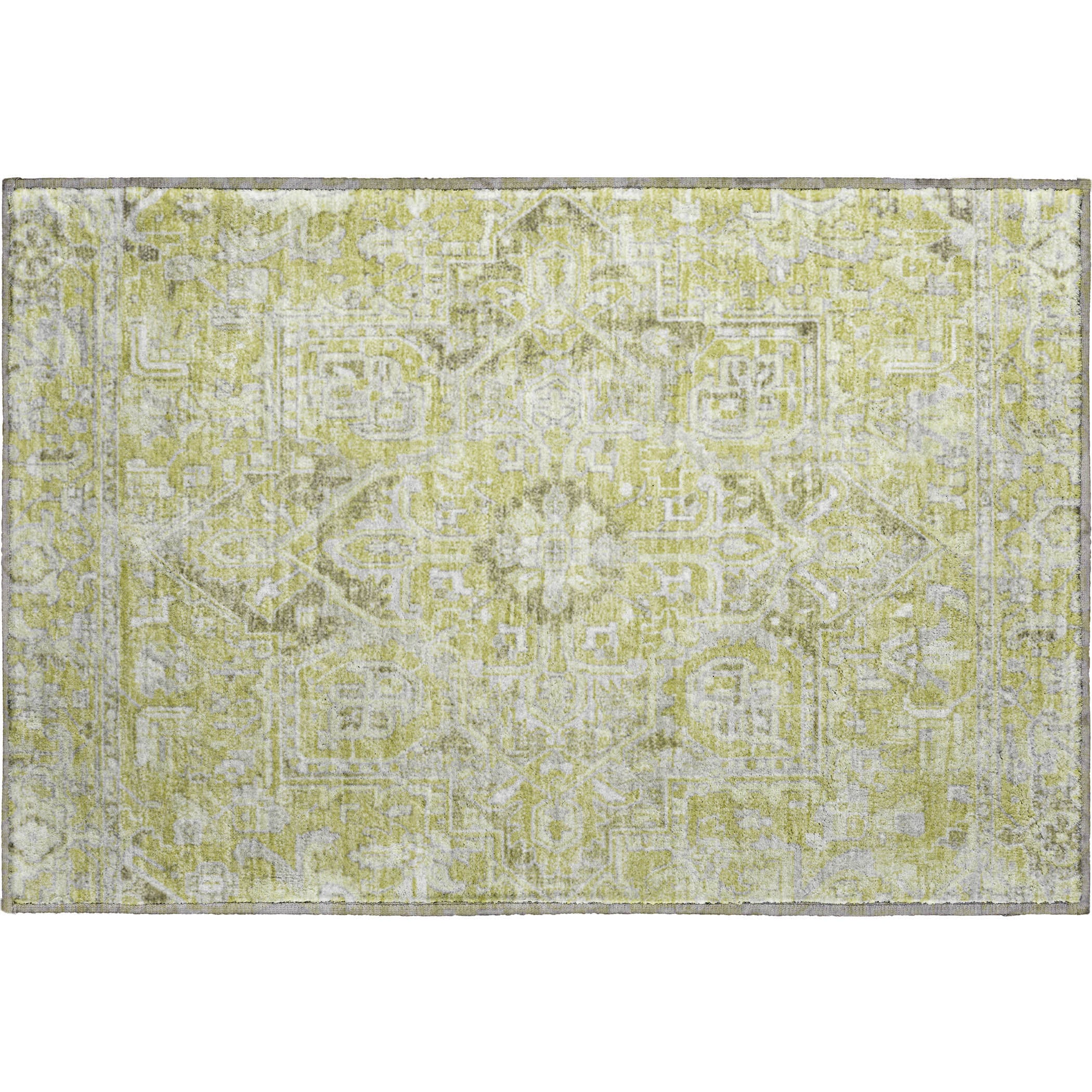 Bern Machine Washable Traditional Aloe Green Rug 1'8" x 2'6" #shape_Rectangle