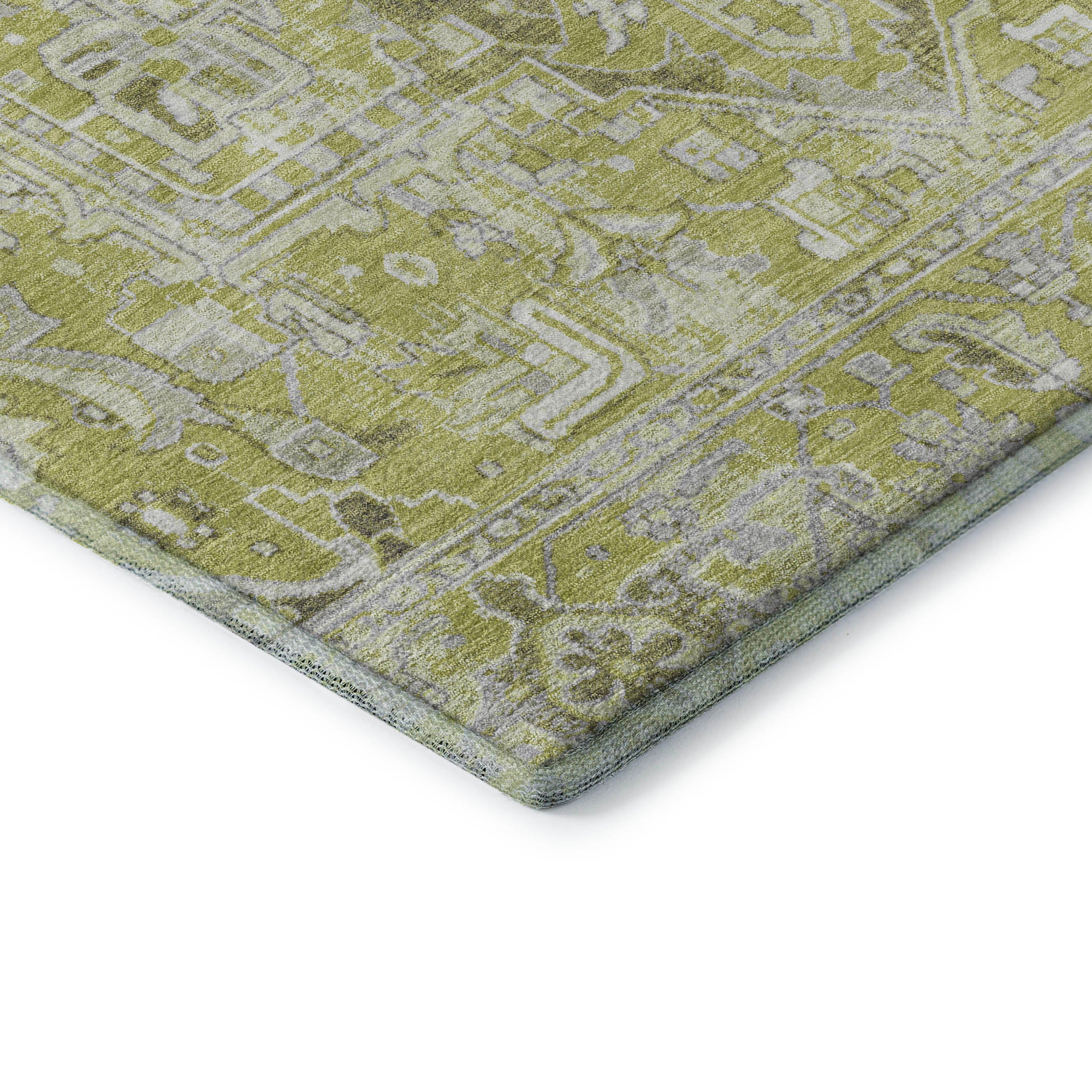 Bern Machine Washable Traditional Aloe Green Rug 1'8" x 2'6" #shape_Rectangle