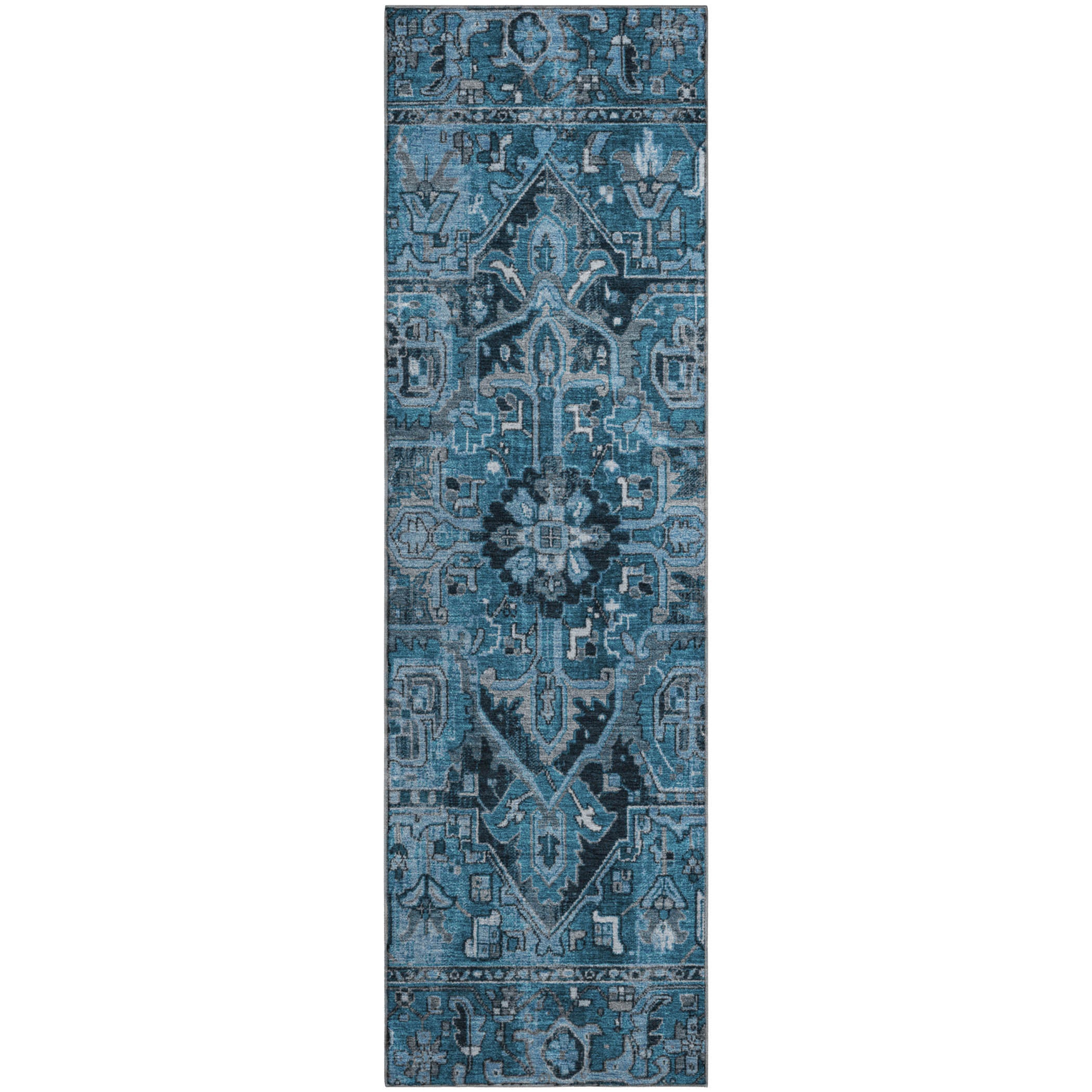 Bern Machine Washable Traditional Blue Rug 2'3" x 7'6" #shape_Runner