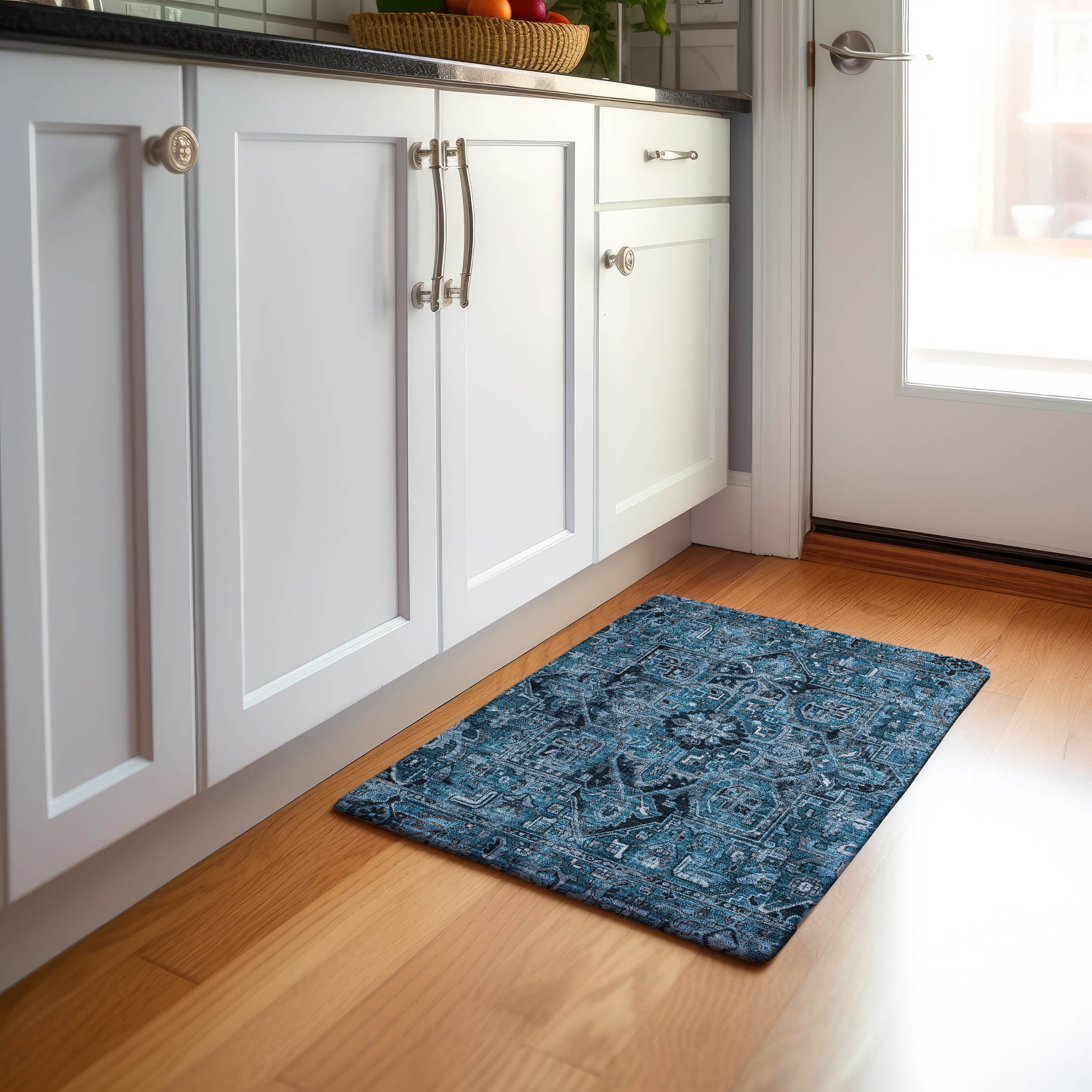 Bern Machine Washable Traditional Blue Rug 1'8" x 2'6" #shape_Rectangle