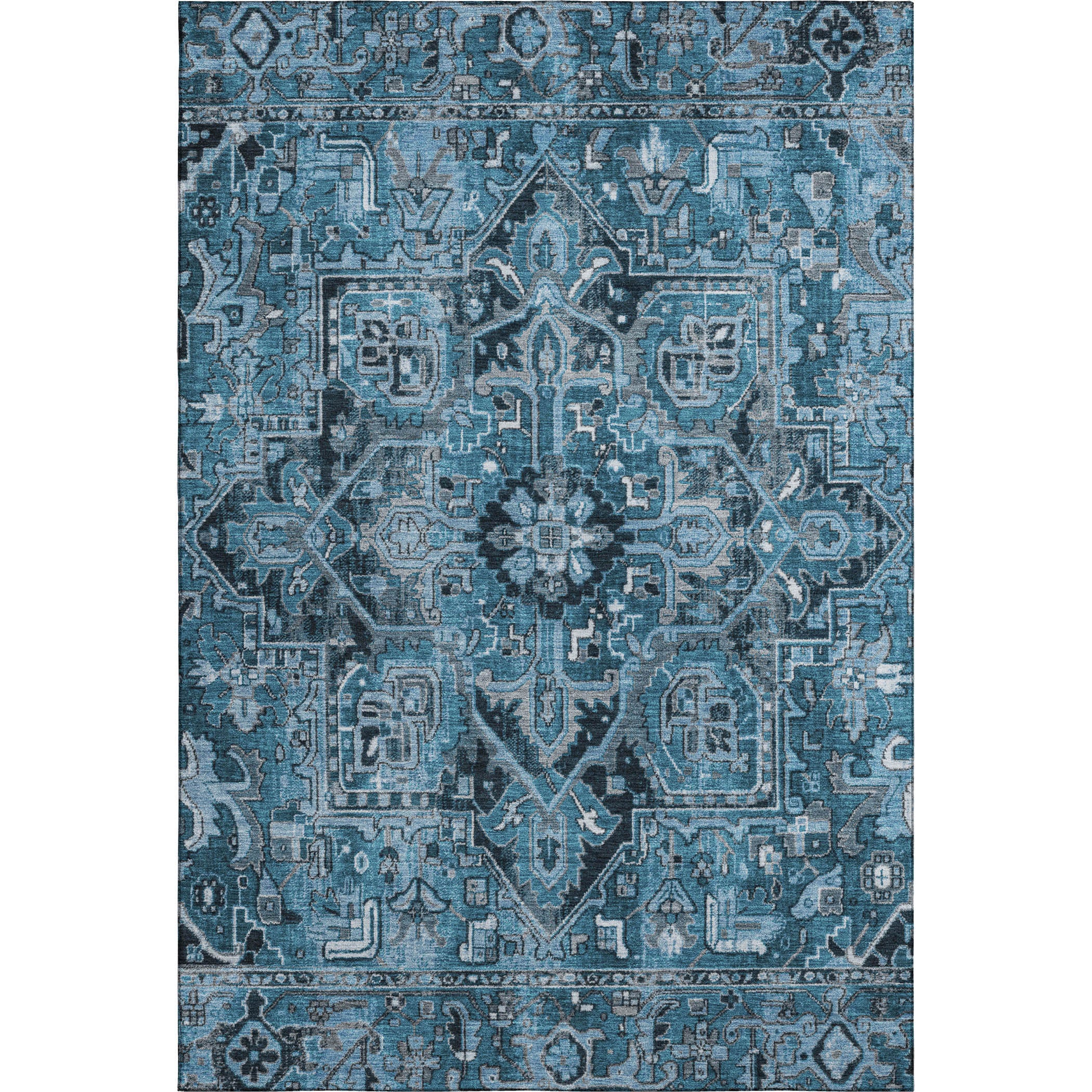 Bern Machine Washable Traditional Blue Rug 2'6" x 3'10" #shape_Rectangle