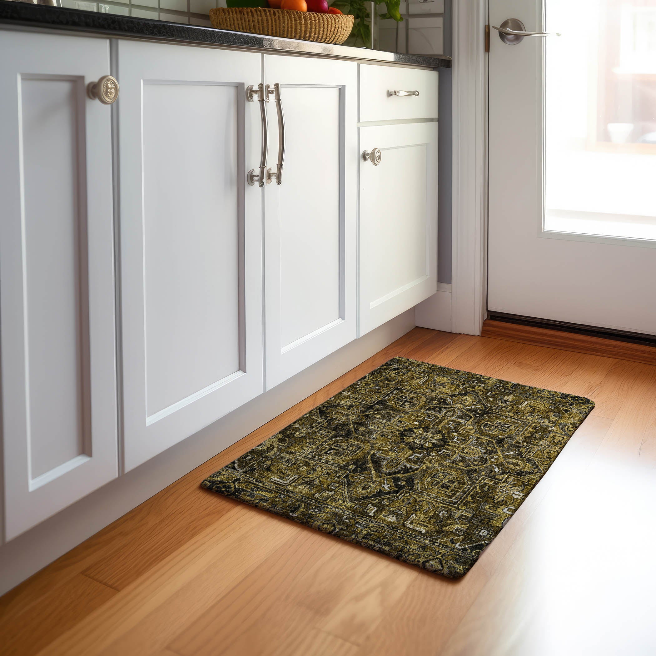 Bern Machine Washable Traditional Brown Rug 1'8" x 2'6" #shape_Rectangle