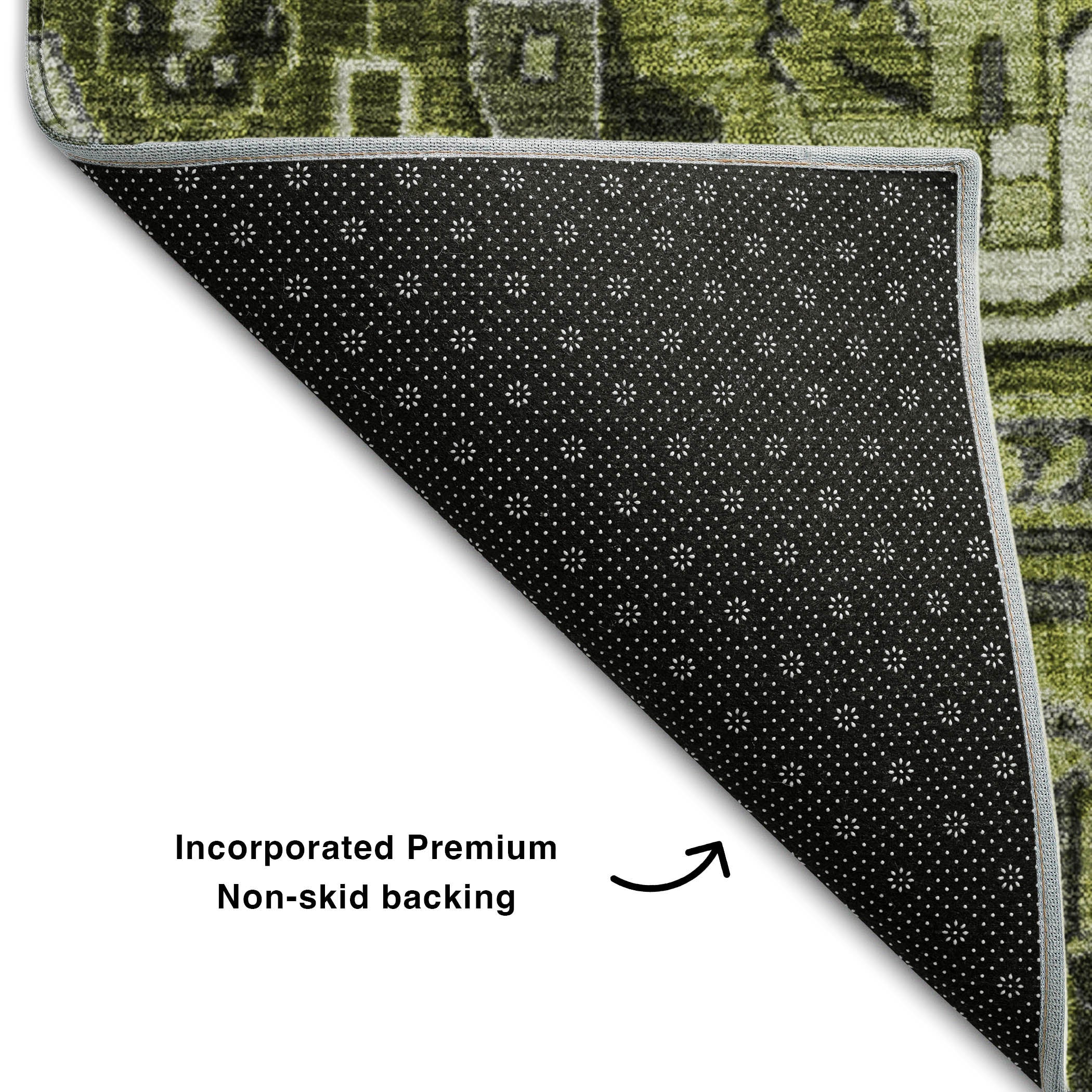 Bern Machine Washable Traditional Olive Green Rug 1'8" x 2'6" #shape_Rectangle