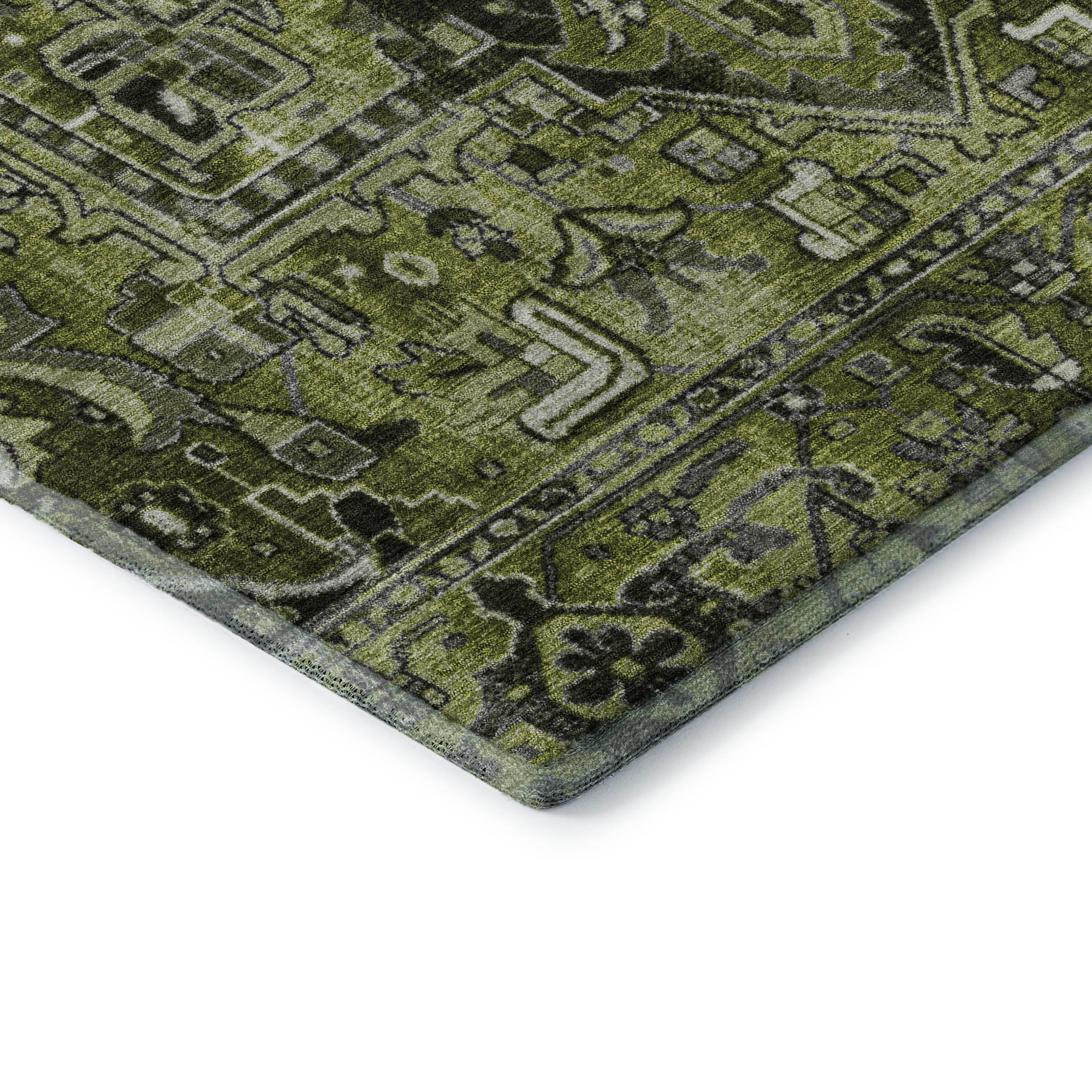 Bern Machine Washable Traditional Olive Green Rug 1'8" x 2'6" #shape_Rectangle
