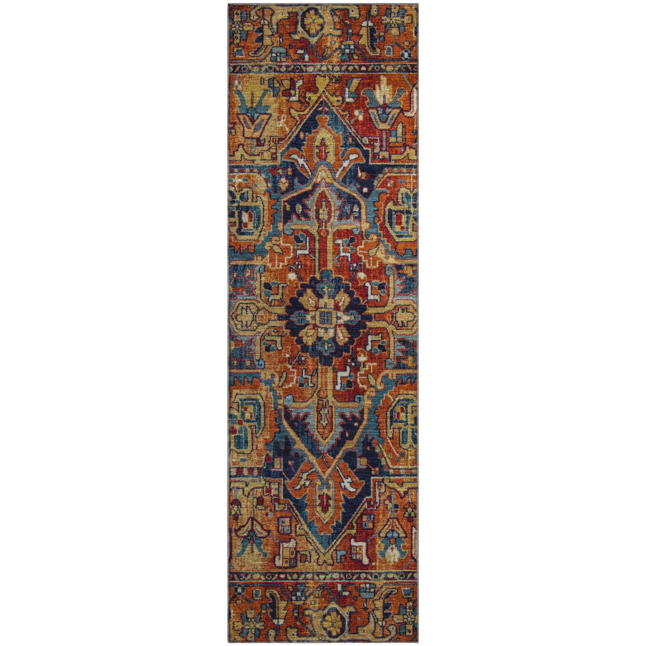 Bern Machine Washable Traditional Paprika Orange Rug 2'3" x 7'6" #shape_Runner