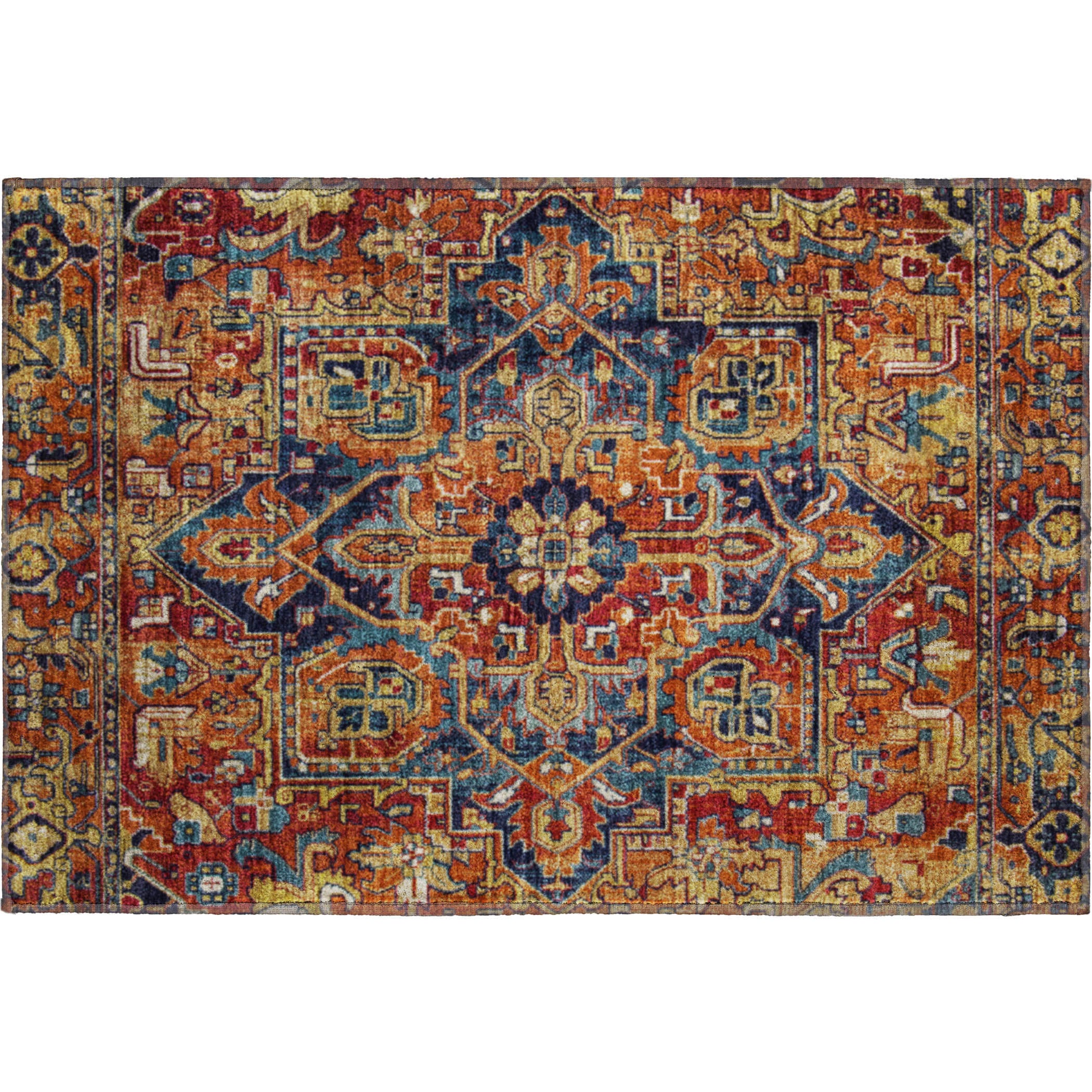 Bern Machine Washable Traditional Paprika Orange Rug 1'8" x 2'6" #shape_Rectangle