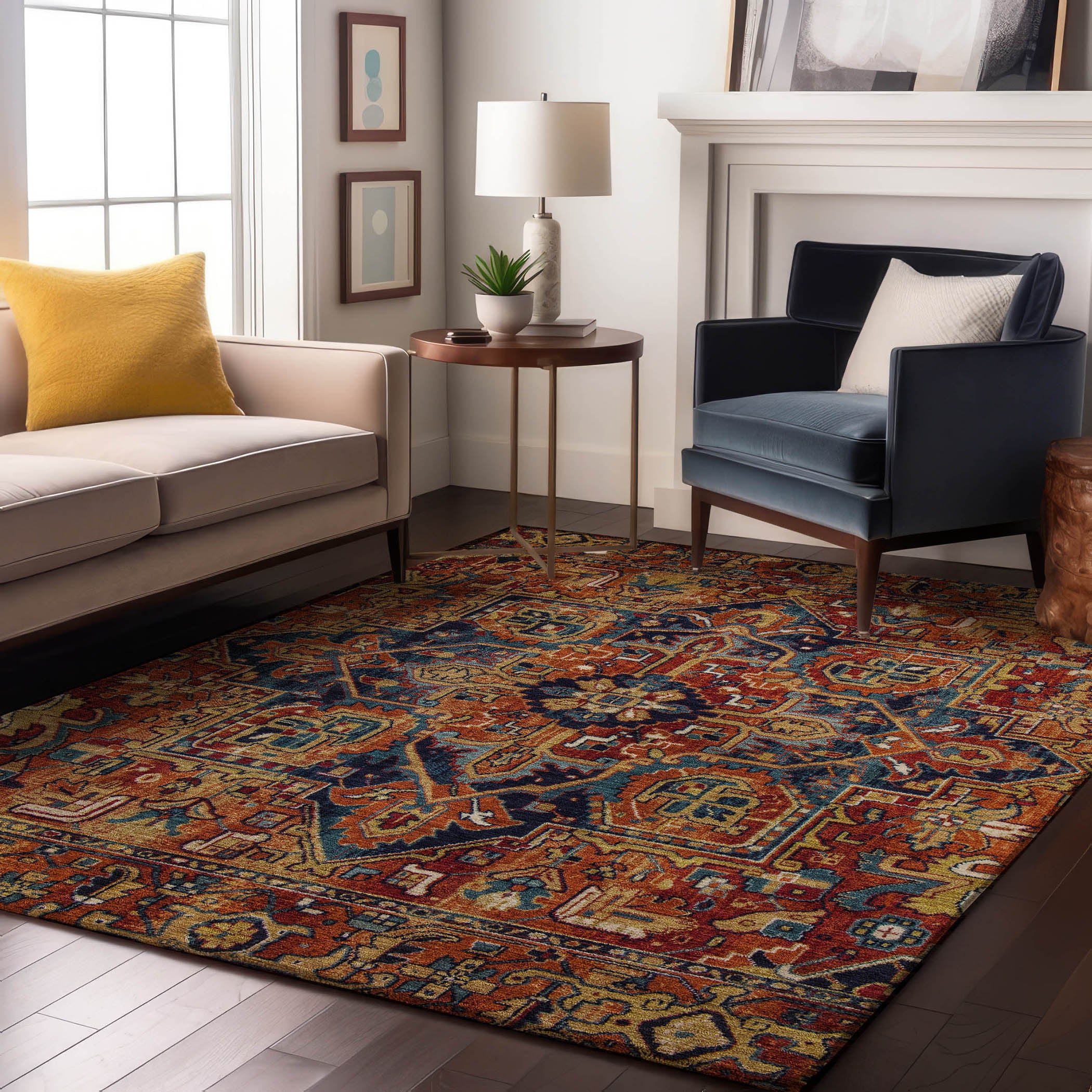 Bern Machine Washable Traditional Paprika Orange Rug 2'6" x 3'10" #shape_Rectangle