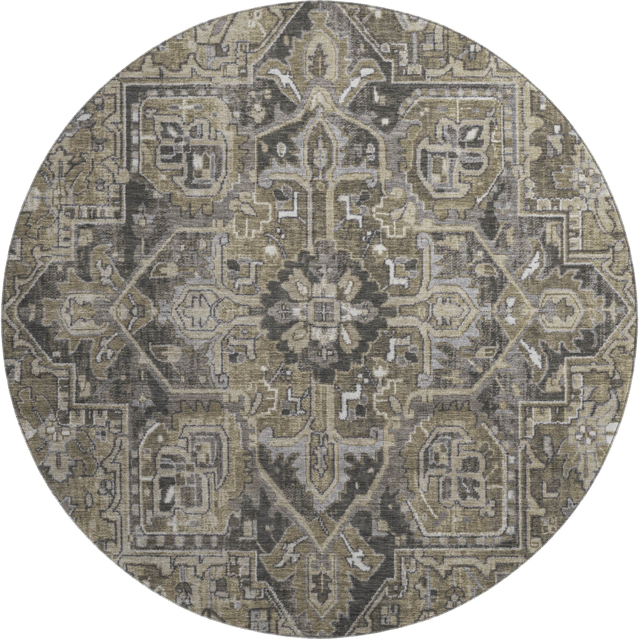 Bern Machine Washable Traditional Taupe Brown Rug 8' x 8' #shape_Round