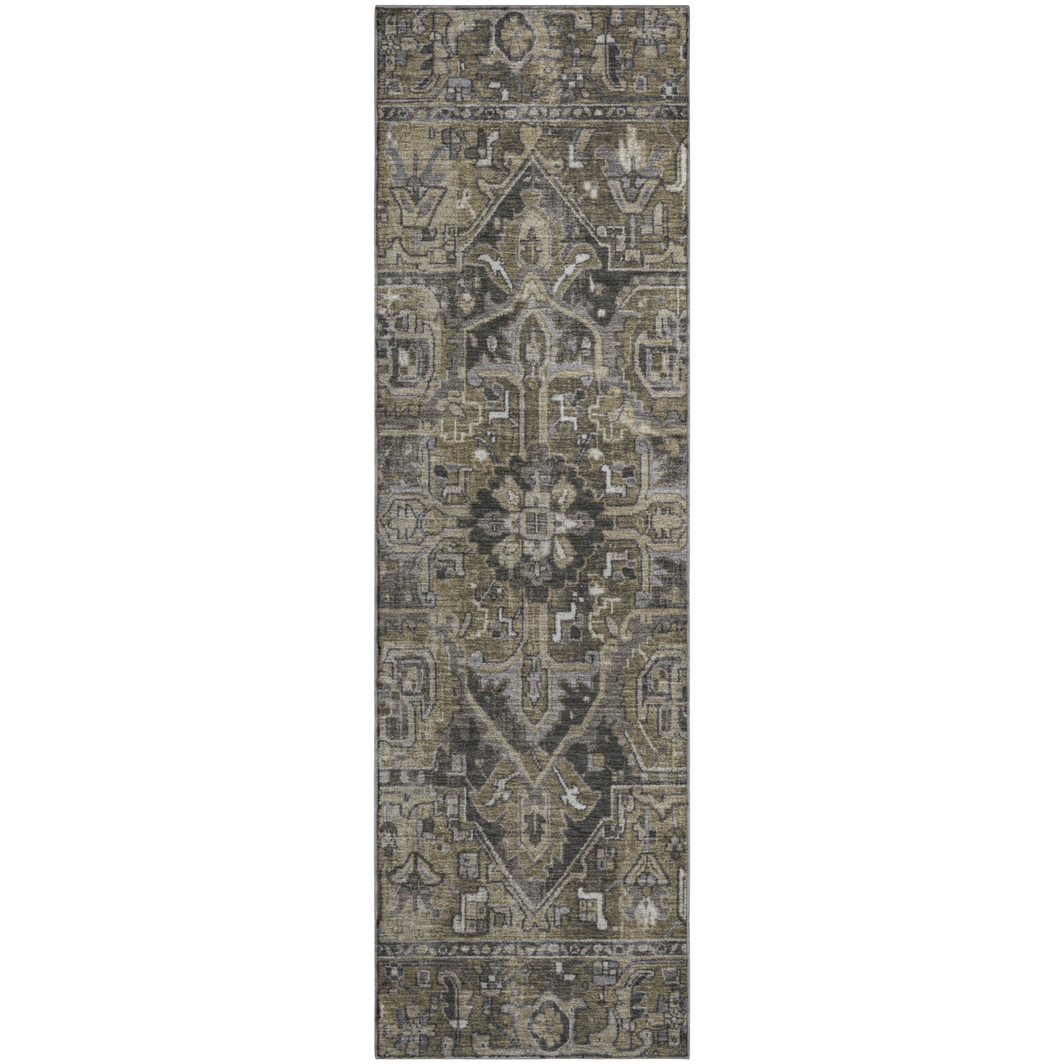 Bern Machine Washable Traditional Taupe Brown Rug 2'3" x 7'6" #shape_Runner
