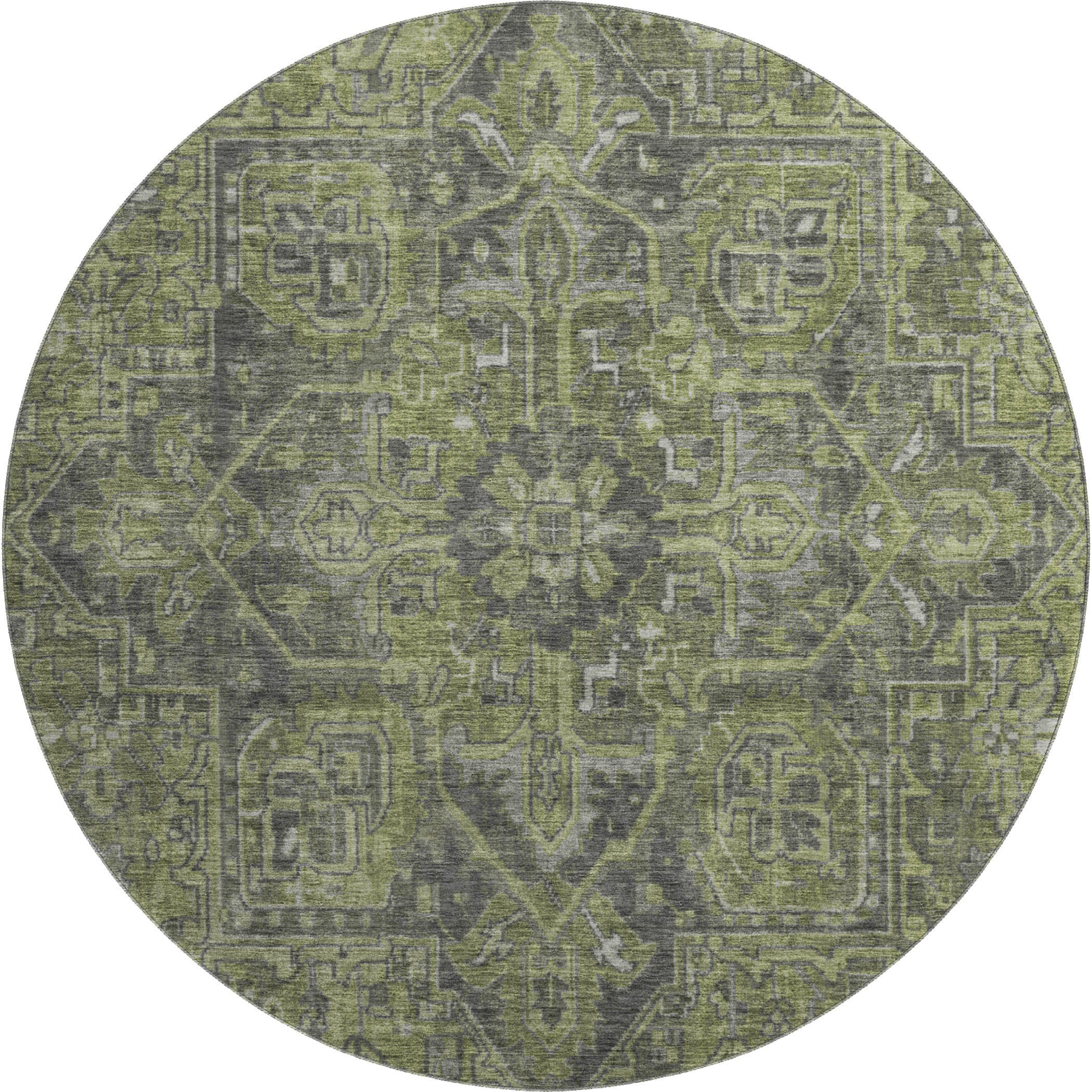 Reykjavik Machine Washable Traditional Green Rug 8' x 8' #shape_Round
