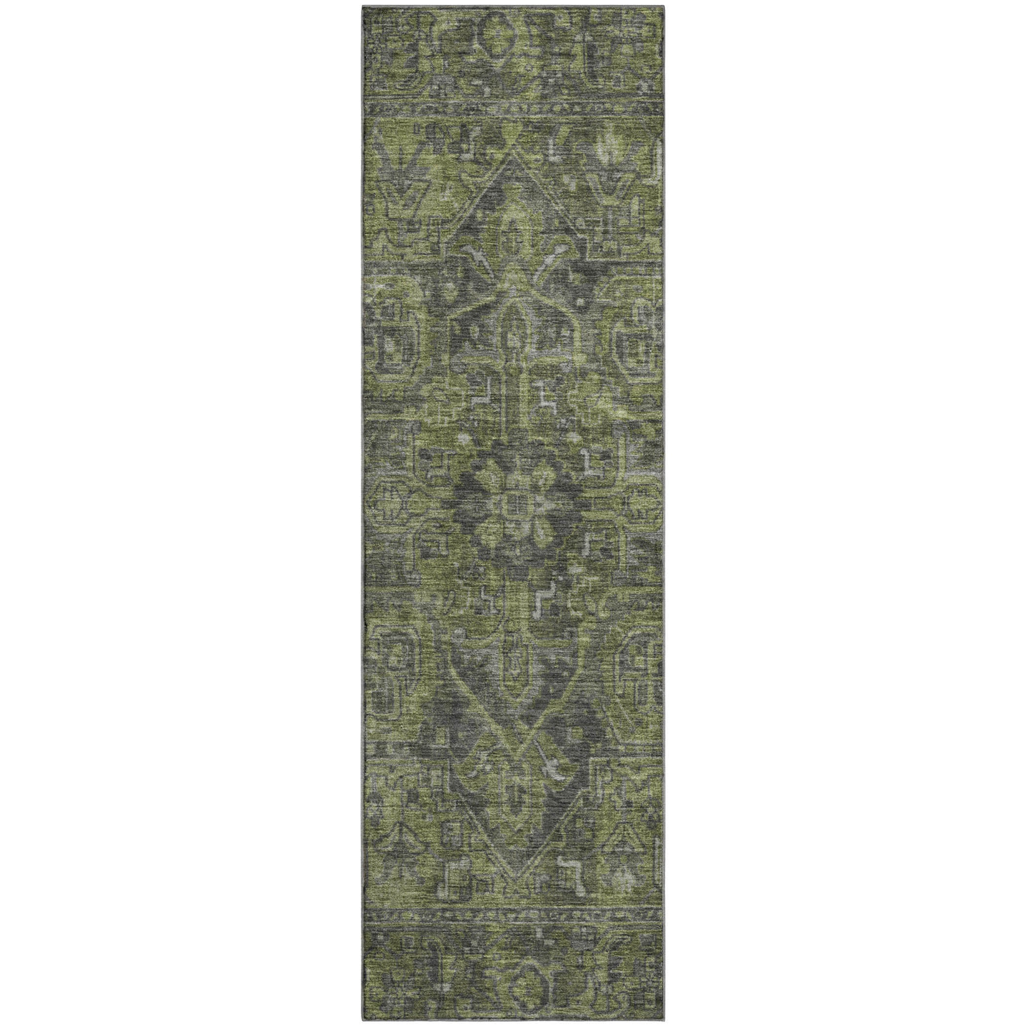 Reykjavik Machine Washable Traditional Green Rug 2'3" x 7'6" #shape_Runner