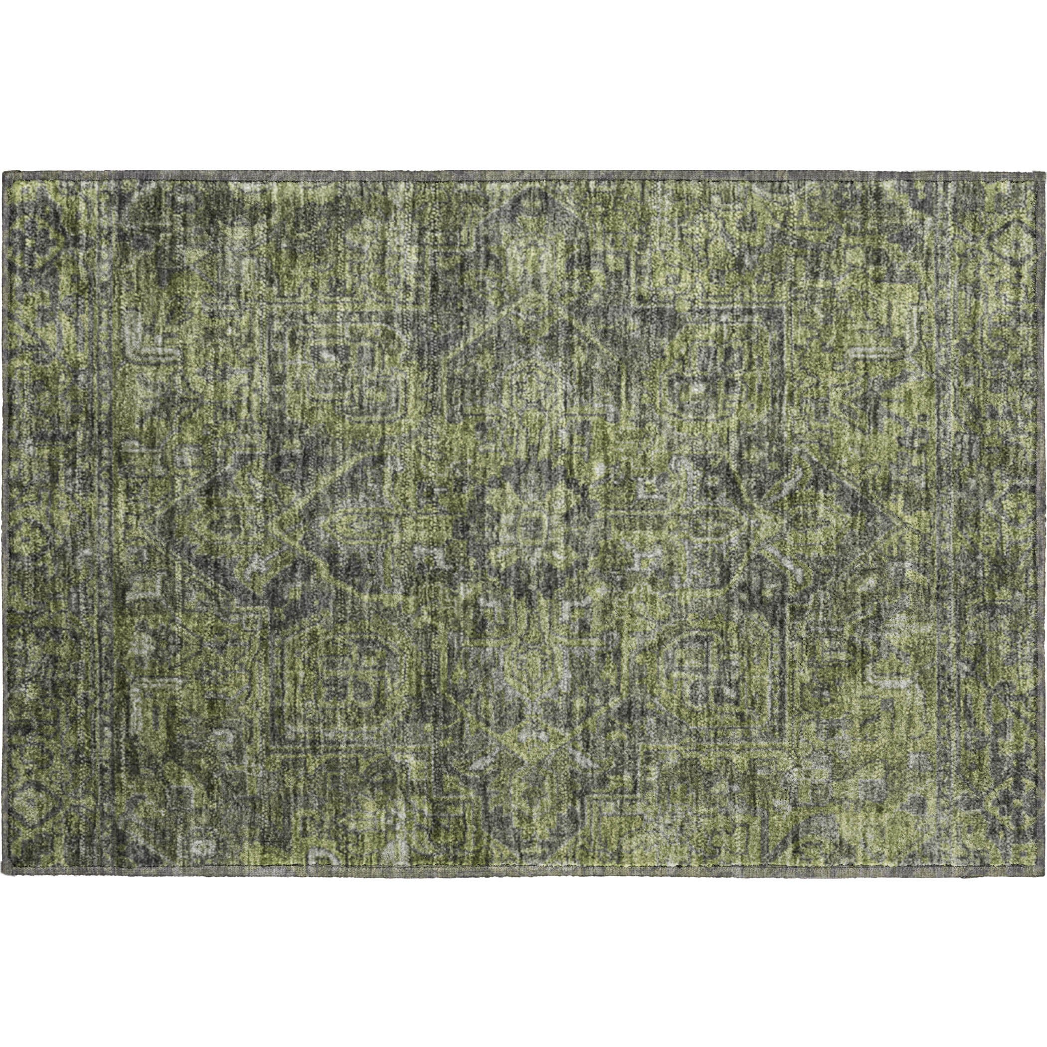 Reykjavik Machine Washable Traditional Green Rug 1'8" x 2'6" #shape_Rectangle